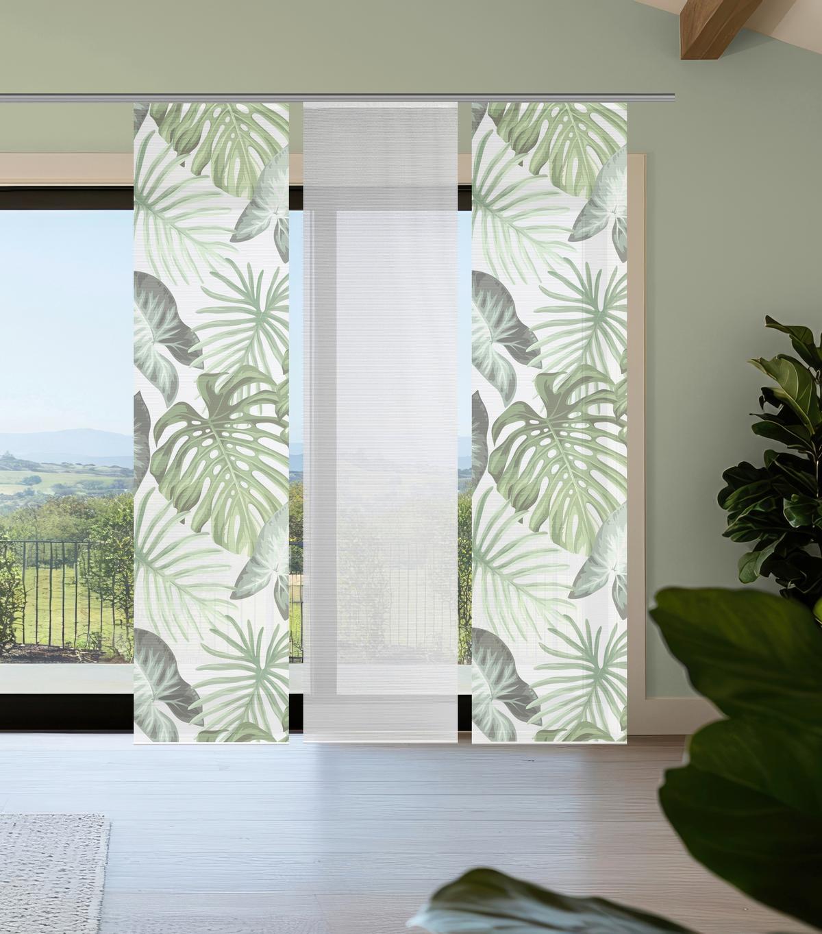 Flächenvorhang Sanja 3er Set - Weiß/Grün, Natur, Textil (60/260cm)