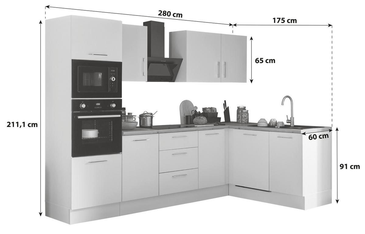 Eckküche Turin Weiß/eiche Dekor 280x175 Cm - Weiß/Eiche Artisan, Basics, Holzwerkstoff (280/175cm) - MID.YOU