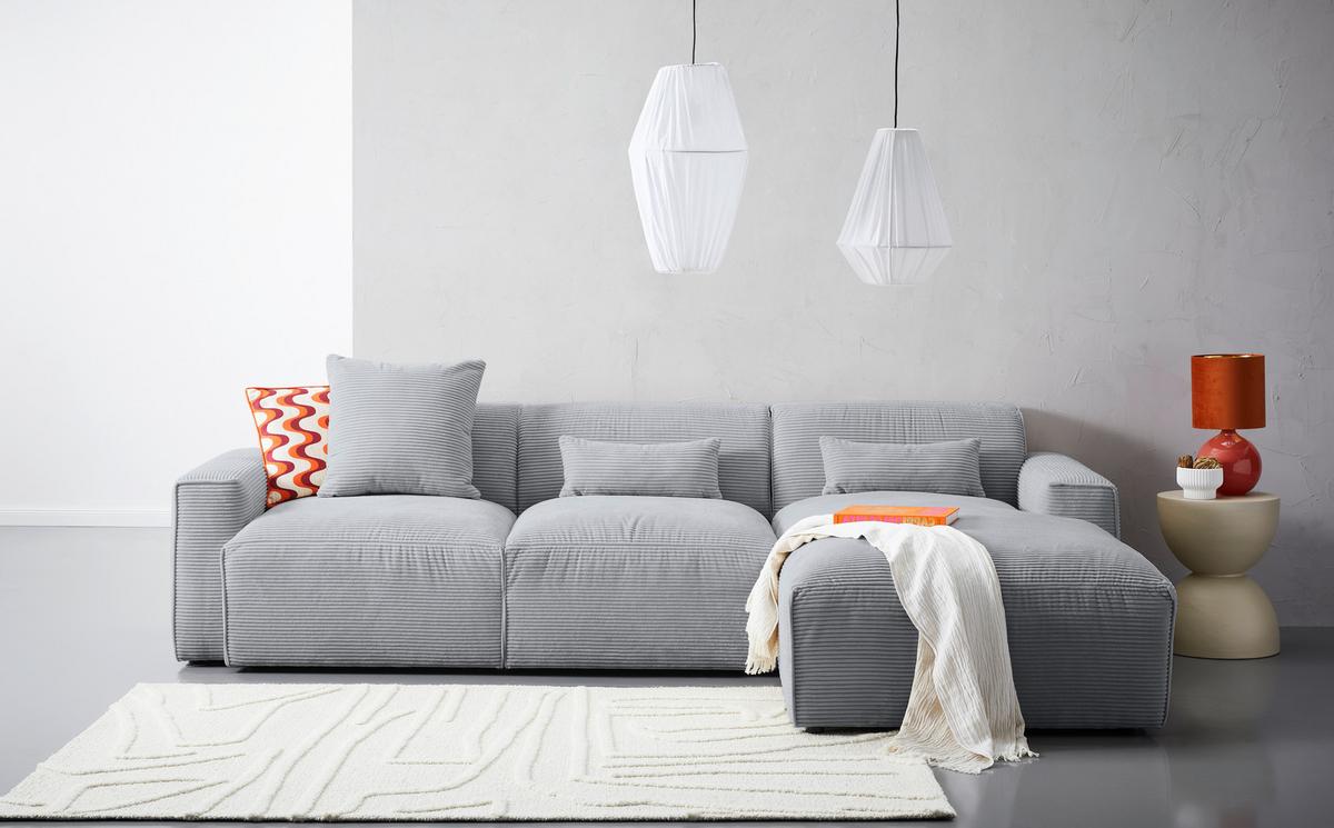 Ecksofa Mit Zierkissen Pearl Grau 303x196 Cm - Schwarz/Grau, Design, Textil (303/196cm) - Livetastic