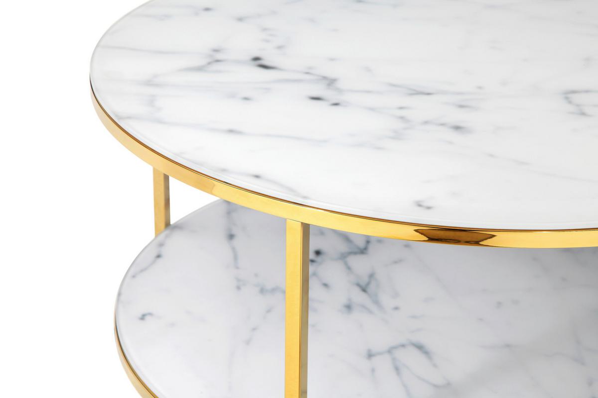 Couchtisch Weiß/goldfarben D: 80 Cm - Goldfarben/Weiß, Design, Glas/Metall (80/80/45cm) - Livetastic