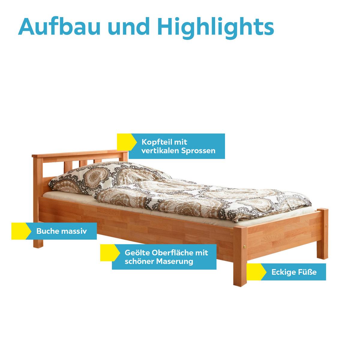 Bett Echtholz 100x200 Merci, Buche Geölt - Buchefarben, KONVENTIONELL, Holz (100/200cm) - MID.YOU