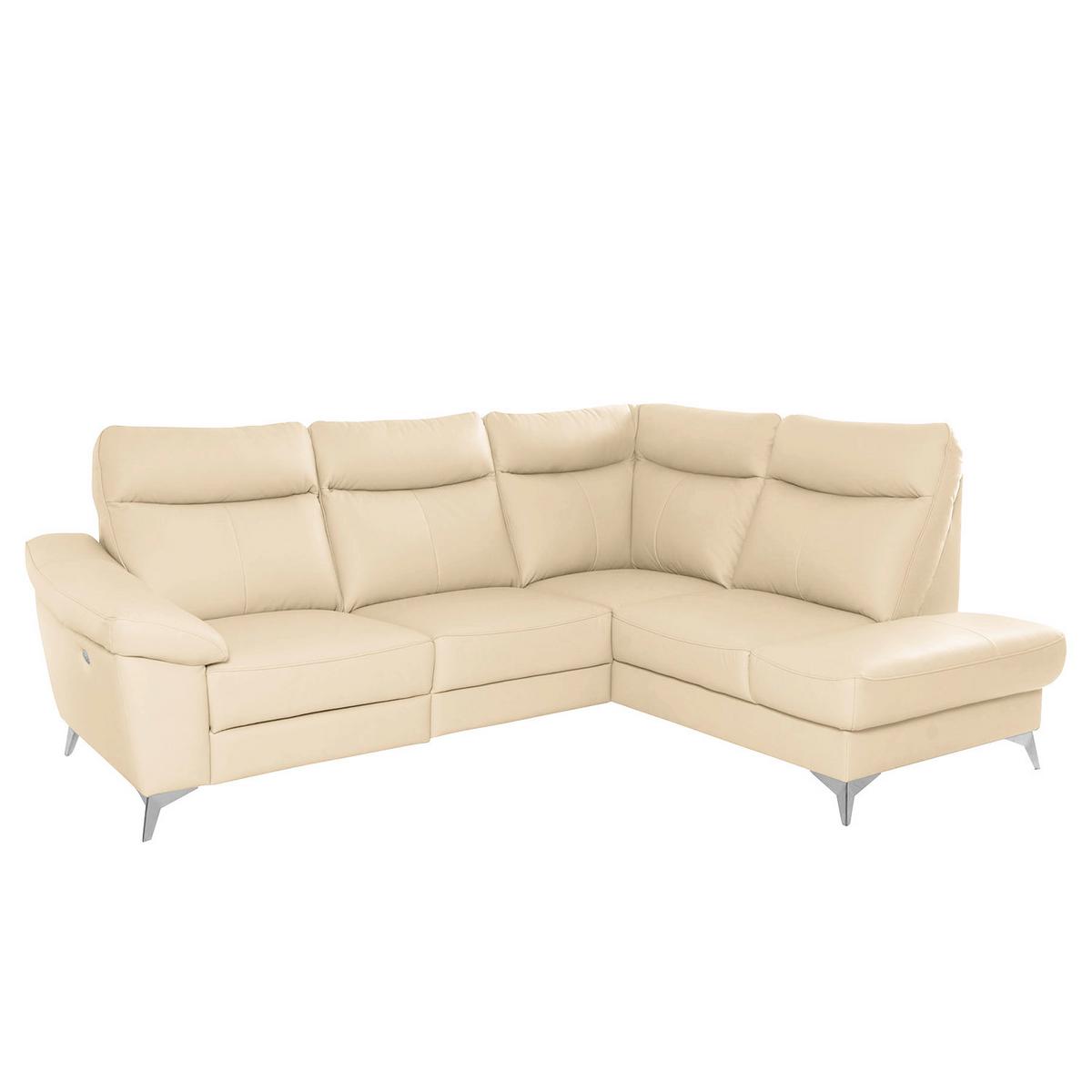 Ecksofa Luna Teilleder Beige 242x194 - Chromfarben/Beige, Design, Leder/Textil (242/194cm) - Livetastic