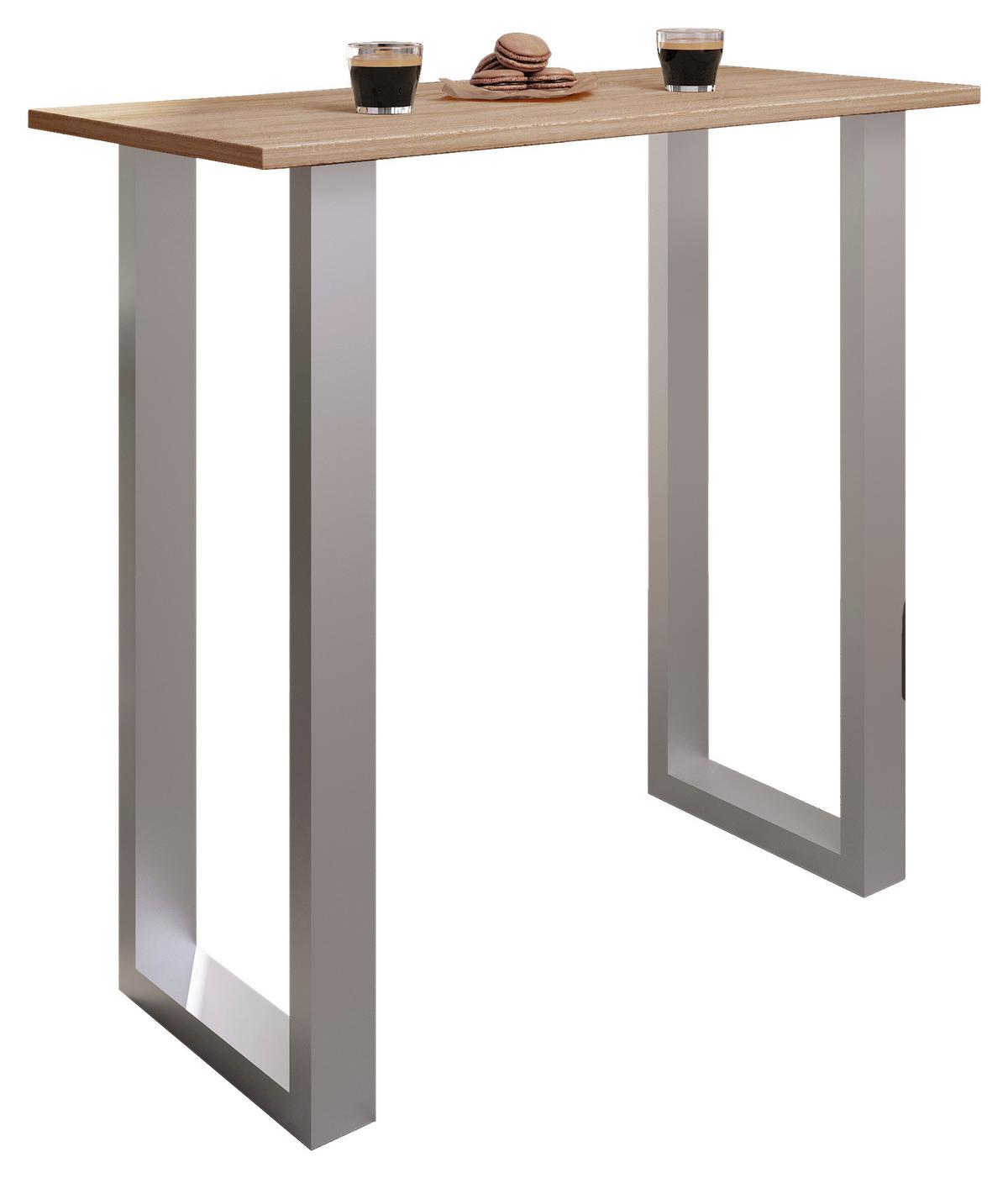 Bartisch Xona B 110x50 - Silberfarben/Sonoma Eiche, KONVENTIONELL, Holzwerkstoff/Metall (110/50/102cm)