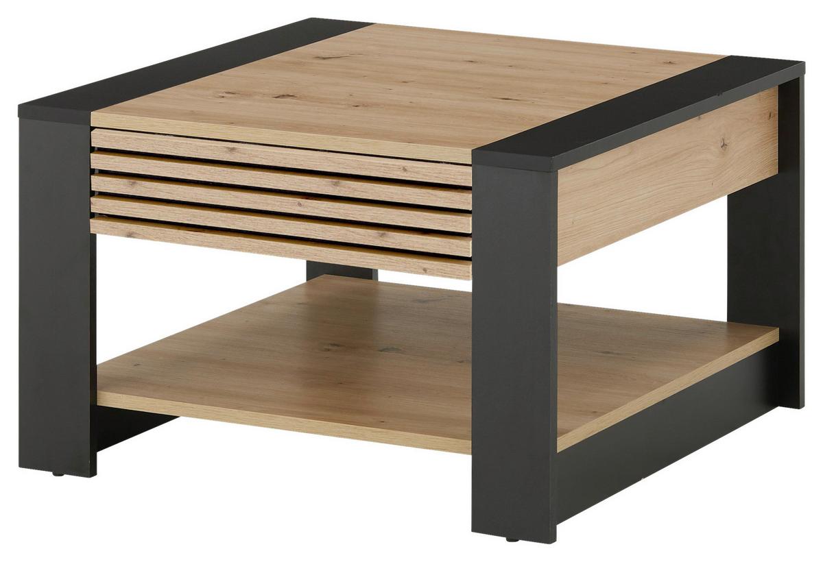 Couchtisch + Lade Feli Eiche Artisan Dekor - Schwarz/Eiche Artisan, Design, Holzwerkstoff (70/42/70cm) - Livetastic