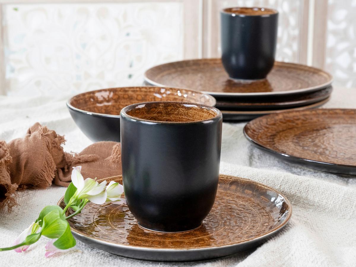 Kombiservice Steingut 4 Personen Geschirr Set - Schwarz/Braun, Keramik (40/33,5/32cm) - Creatable