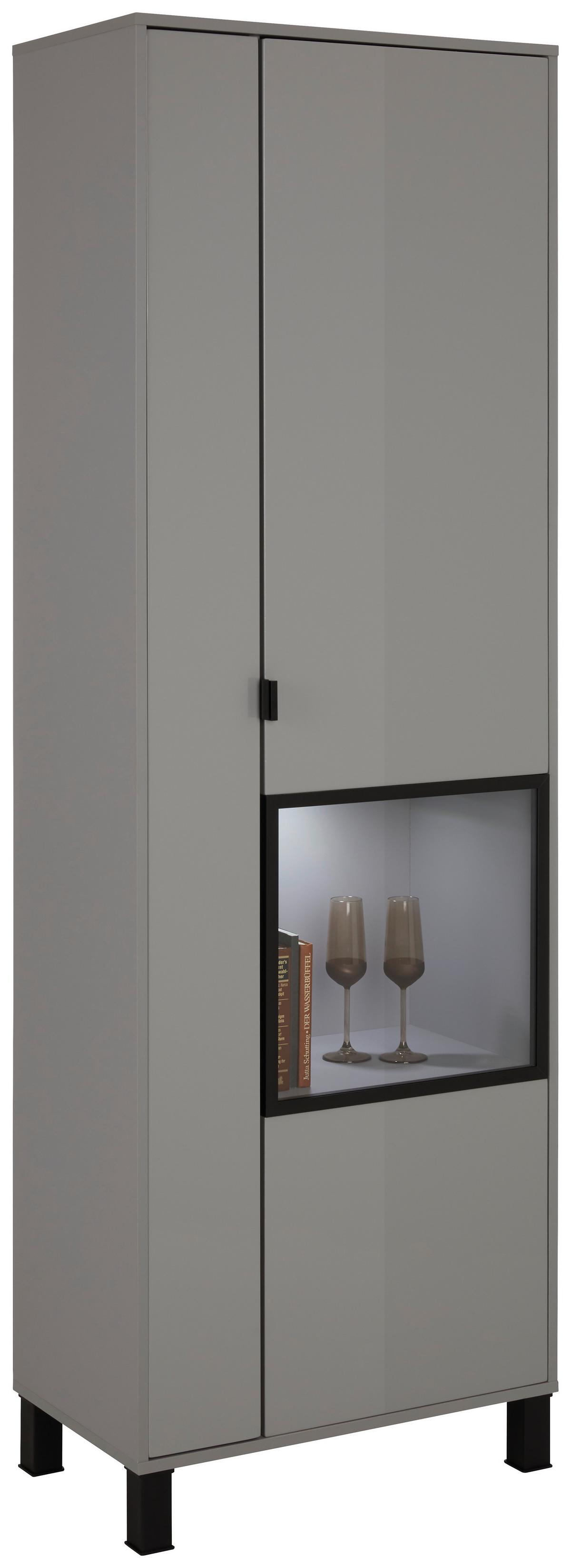 VITRÍNA GRID - šedá/černá, Moderní, kompozitní dřevo/plast (65/197/38cm) - Mömax