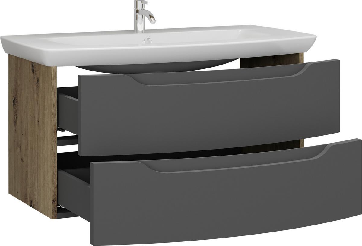 Waschtischkombi C-Line Wbu Eichefarben/Anthrazit B: 90 cm - Eichefarben/Anthrazit, MODERN, Keramik/Holzwerkstoff (90cm) - Stylife