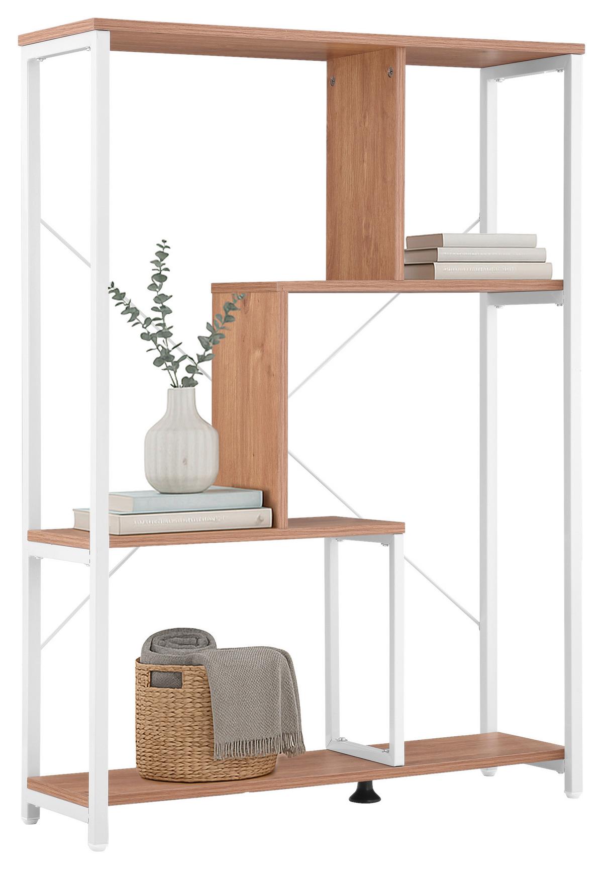 REGAL Kalag Weiß/Eichefarben B: 80cm - Eichefarben/Weiß, MODERN, Holz/Metall (80/110/24cm) - MID.YOU