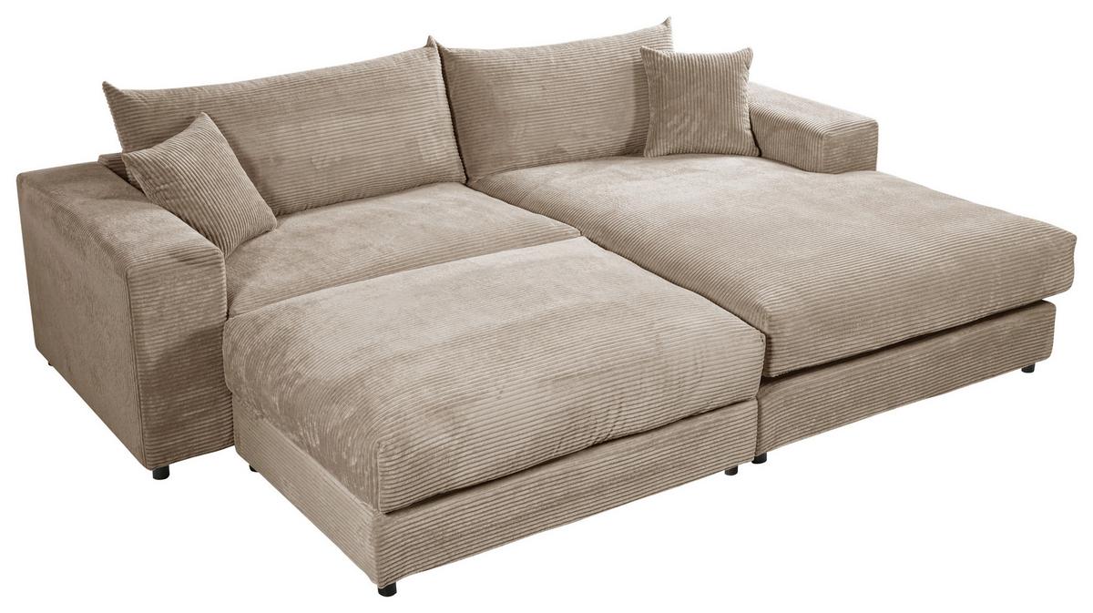 Ecksofa Funny S Rechts Hbraun mit Hocker S: 265x180 cm - Hellbraun/Schwarz, Basics, Textil (265/180cm) - Livetastic