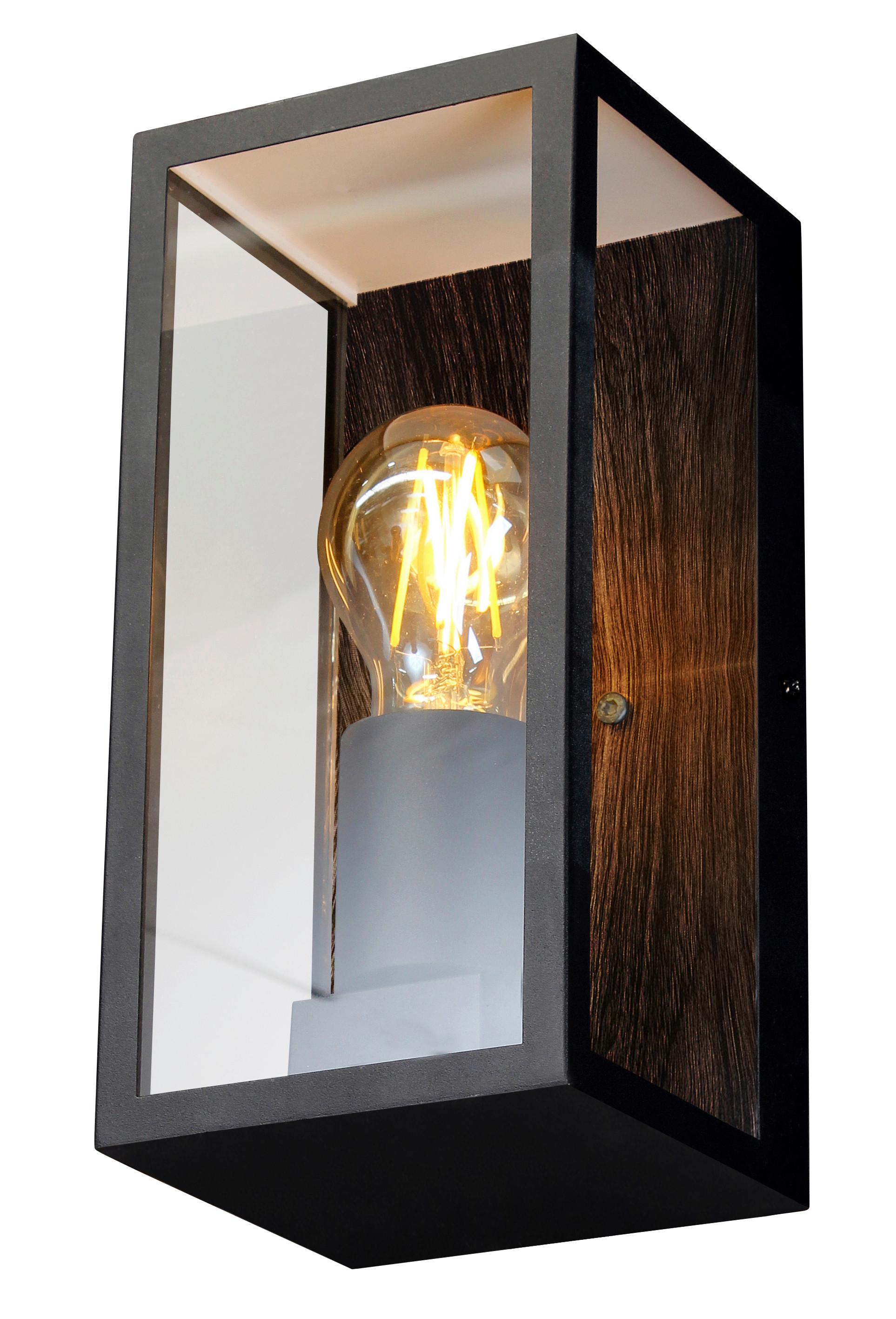 Außenwandleuchte Karo 60w Flachglas, Wandmontage - Klar/Eichefarben, Basics, Glas/Metall (11/23,6/11cm)