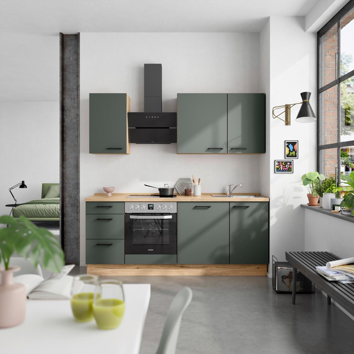 Küchenleerblock Easytouch High-Line, H5 Links - Dunkelgrün/Eichefarben, MODERN, Holzwerkstoff (210cm) - Nobilia