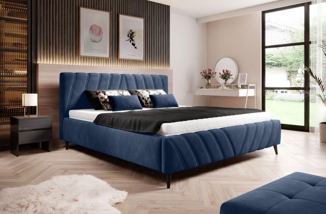 Posteľ Melli S Roštom A Úložným Priestorom 140x200cm - čierna/modrá, Design, drevo/textil (140/200cm)