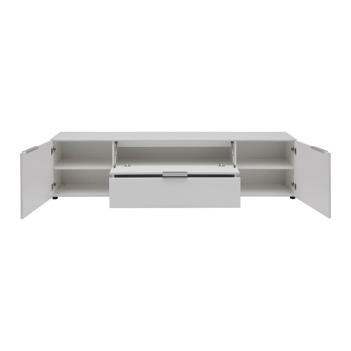 TV komoda Siena sklo, bílá - bílá/černá, Moderní, kov/kompozitní dřevo (226/55/40cm) - Premium Living