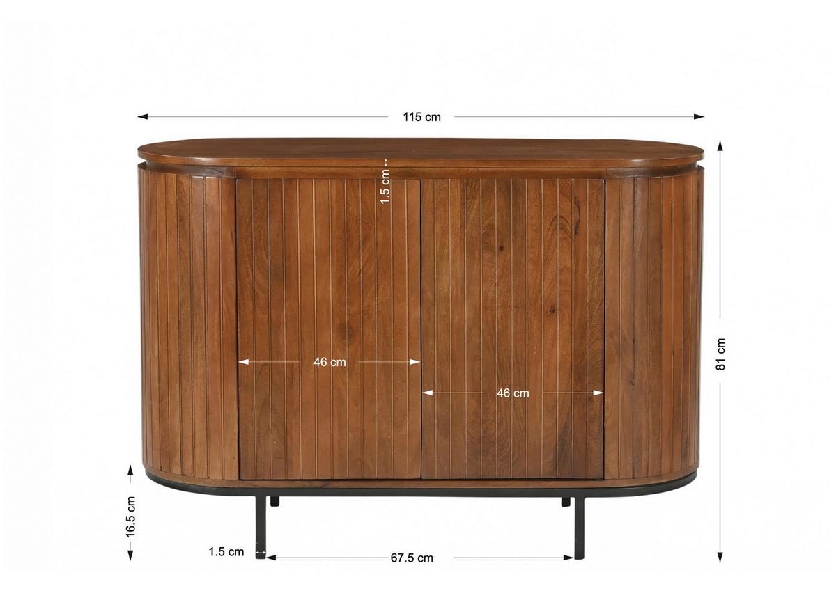 Sideboard Mangoholz/Schwarz B: 115cm - Schwarz/Naturfarben, Design, Holz/Metall (115/81/43cm) - MID.YOU