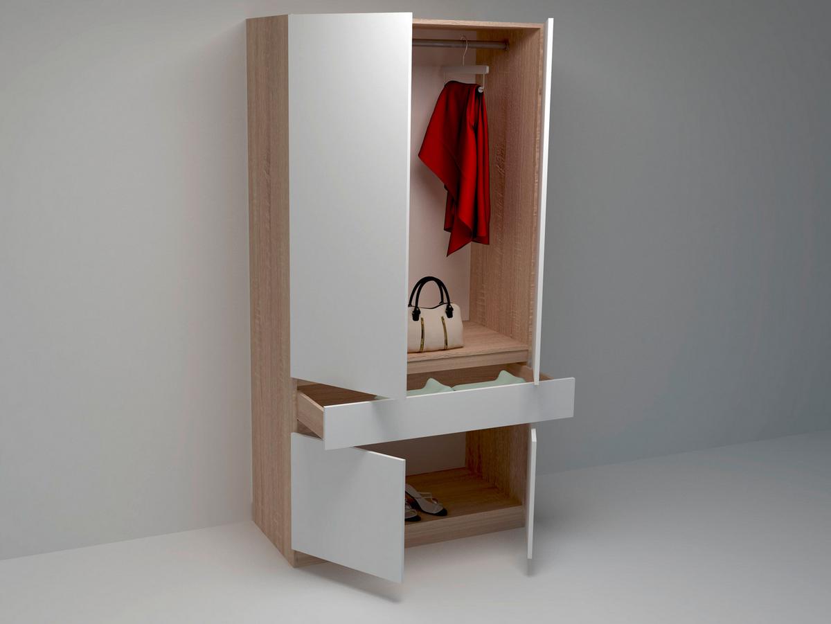ŠATNÍ SKŘÍŇ S OTOČNÝMI DVEŘMI HERMES I - bílá/Sonoma dub, Basics, kompozitní dřevo (100/200/52cm)