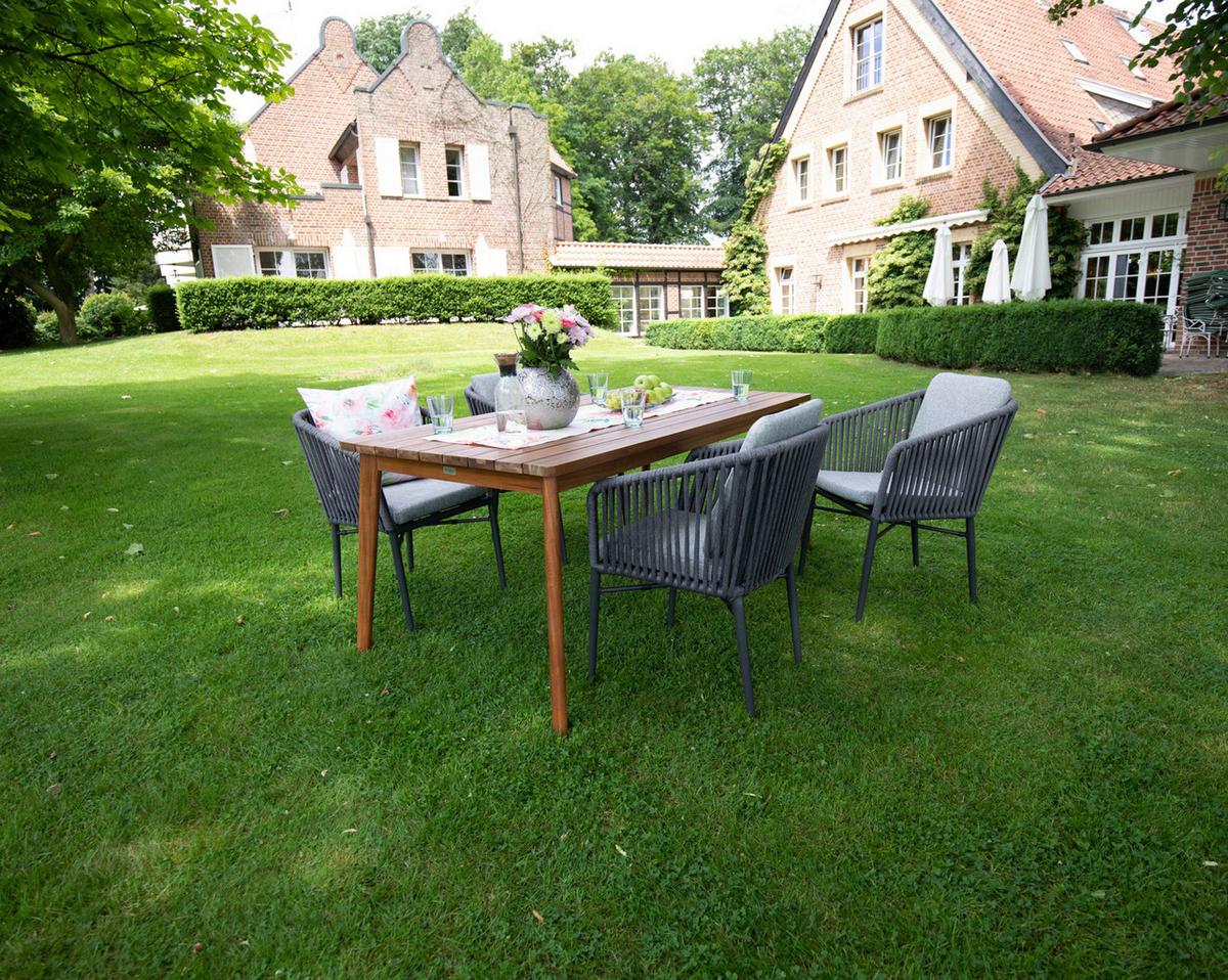 Gartengarnitu 5-Tlg. Atacama Holz/Kunststoff/Metall - Grau/Akaziefarben, Basics, Holz/Kunststoff (180/90/76cm) - Gardenson