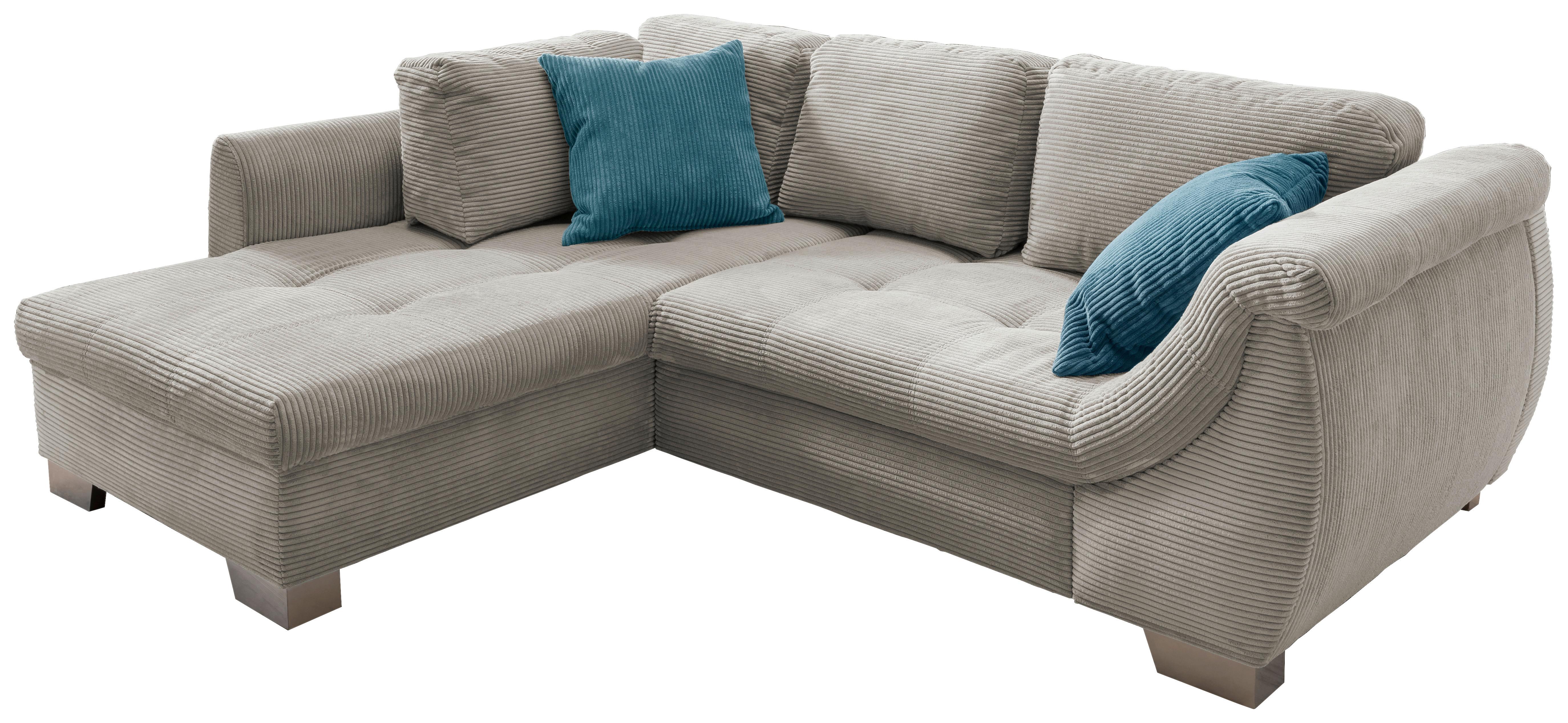 Ecksofa mit Schlaffunktion Flora Silberfarben Cord - Silberfarben/Petrol, Design, Textil (190/250cm) - MID.YOU