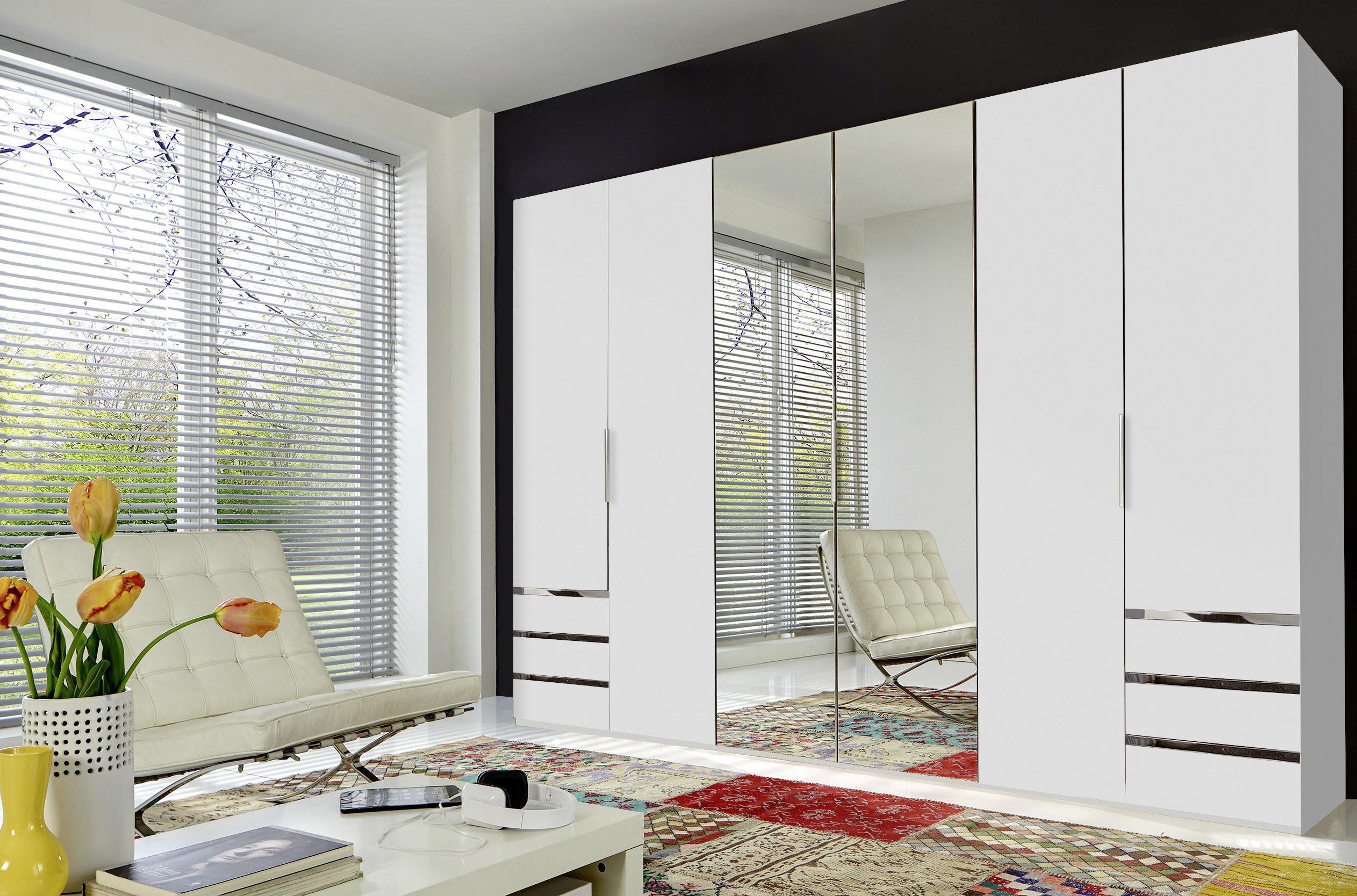 Drehtürenschrank Mit Spiegel 300cm Level 36a, Weiß Dekor - Weiß, MODERN, Glas/Holzwerkstoff (300/216/58cm) - MID.YOU
