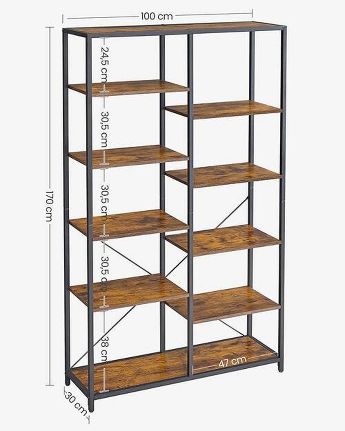 Bücherwand B: 100 Cm Braun/weiß - Schwarz/Braun, Basics, Holzwerkstoff/Metall (100/170/30cm) - Boxxx