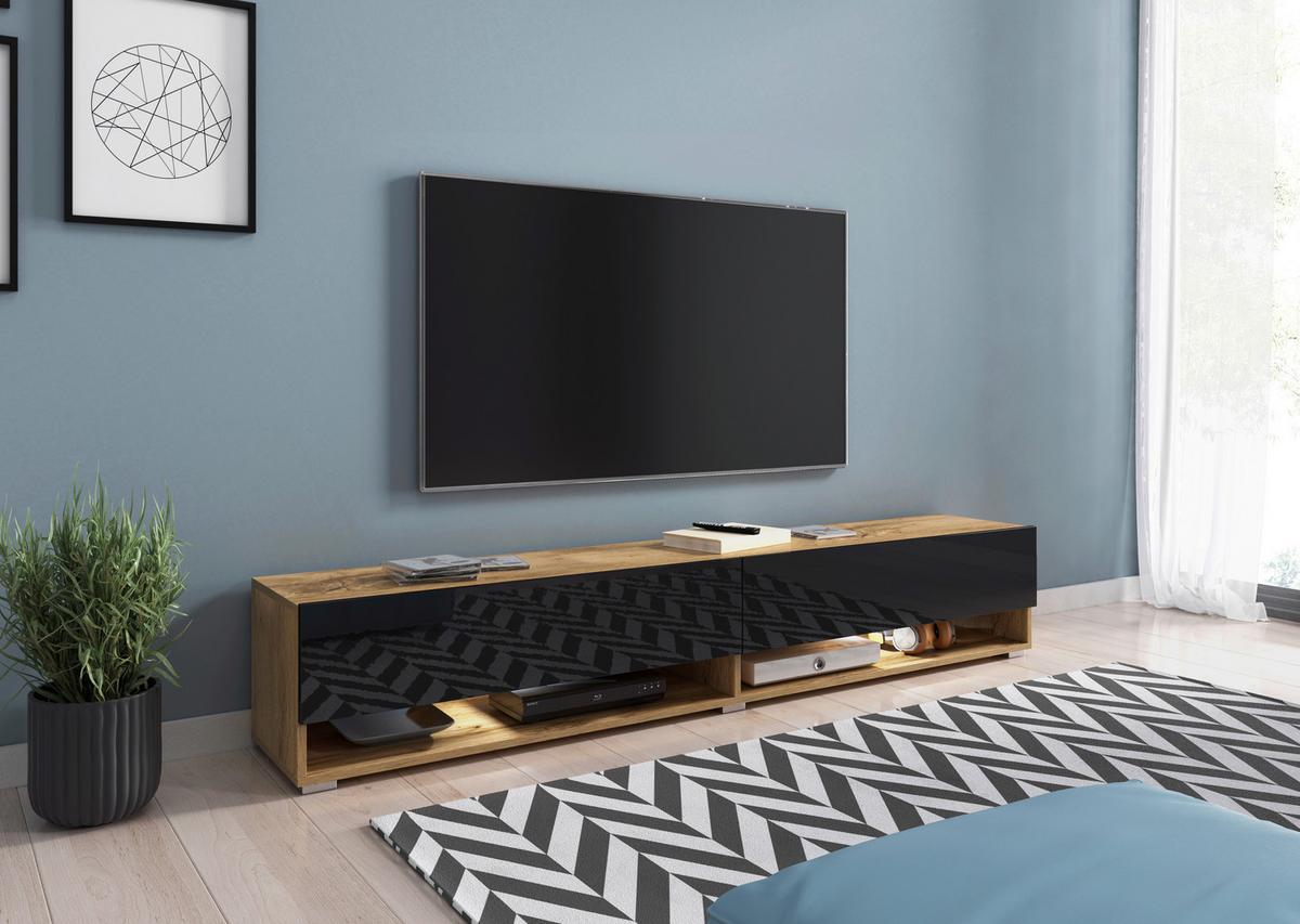 Tv-lowboard Eiche Wotan B: 180 Cm Schwarz/eichefarben - Schwarz Hochglanz/Eiche Wotan, LIFESTYLE, Holzwerkstoff (180/30/32cm) - P & B