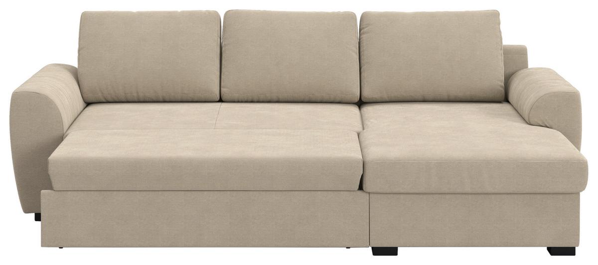 Ecksofa mit Bettfunktion Cord braun, B: 253cm - Schwarz/Braun, Trend, Textil (253/154cm) - MID.YOU