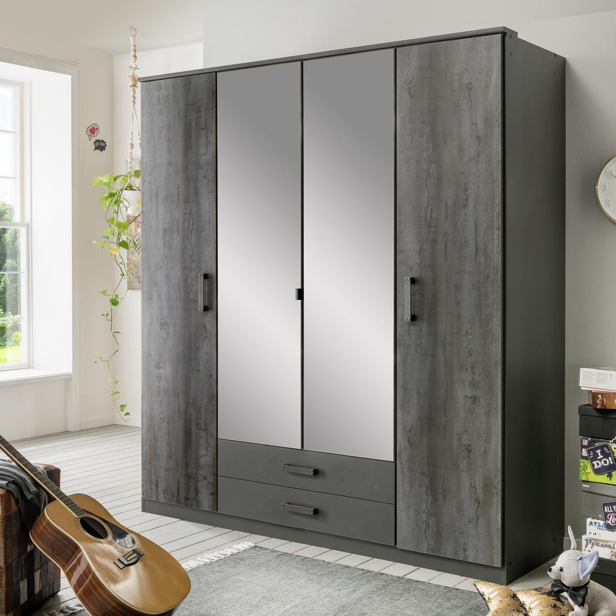 Skriňa s otočnými dverami Steel, šírka 180 cm - grafitová, Konventionell, kompozitné drevo/plast (180/199/58cm) - Mömax
