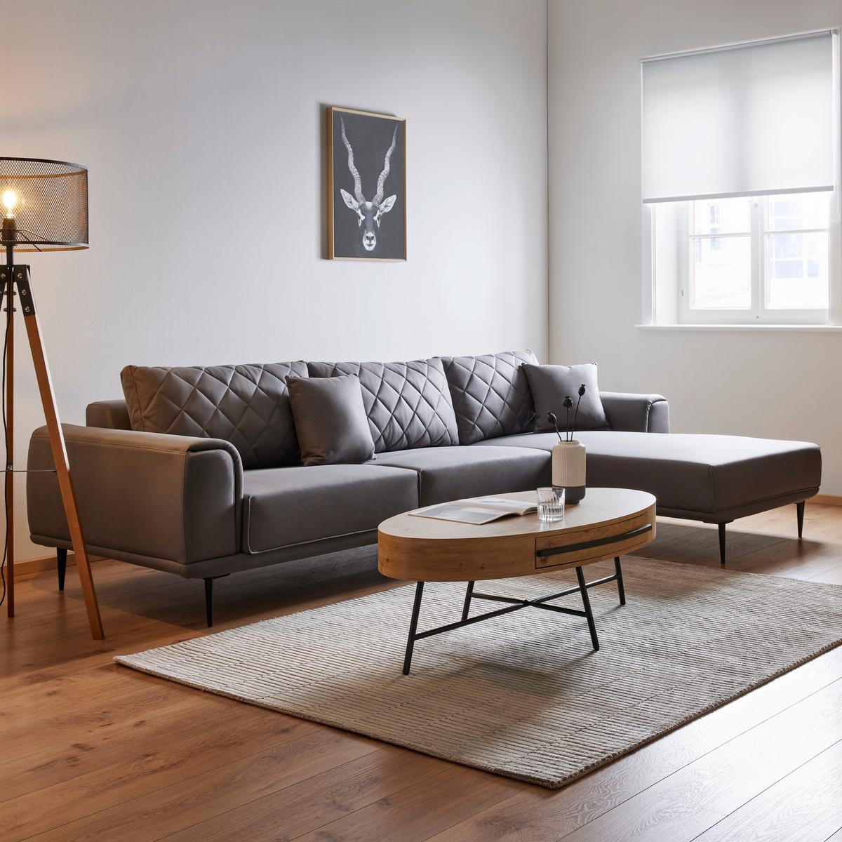 Konferenční stolek EMILIA - černá/barvy dubu, Moderní, kov (120/60/40cm) - Bessagi Home