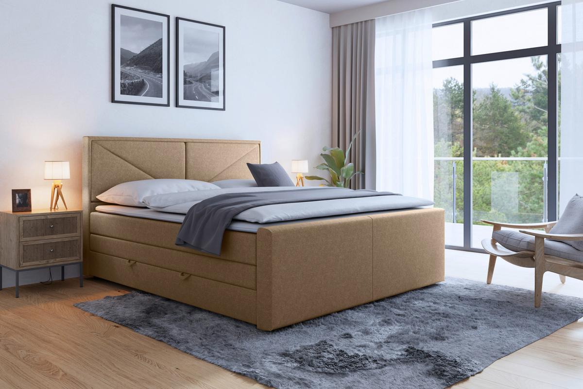 Boxspringbett Mit Bettkasten Lima 180x200 Cm Naturfarben - Schwarz/Naturfarben, MODERN, Karton/Holzwerkstoff (180/200cm) - MID.YOU