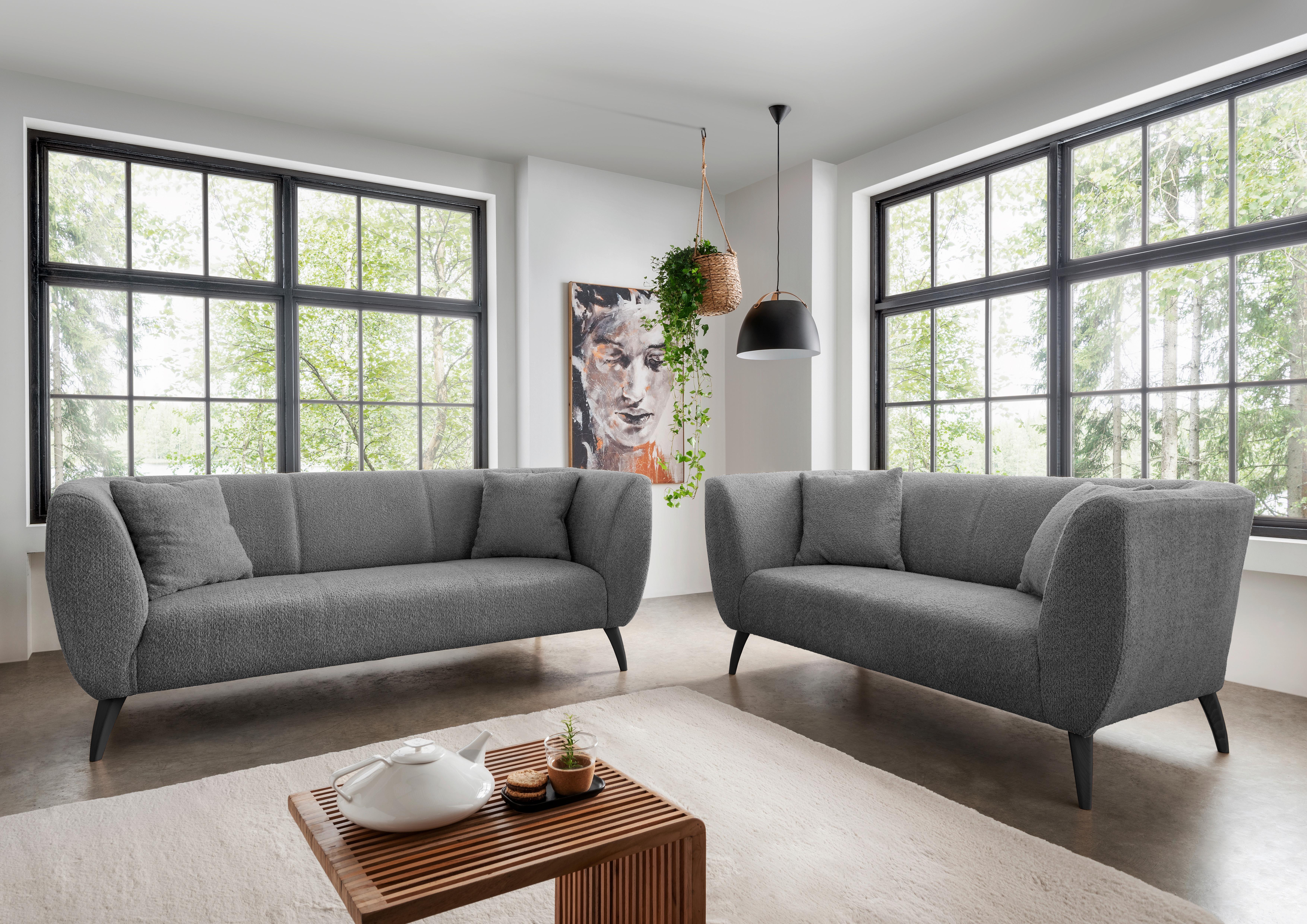 3-Sitzer-Sofa Colori Anthrazit Rücken Echt - Anthrazit/Schwarz, MODERN, Textil (208/83/88cm) - MID.YOU