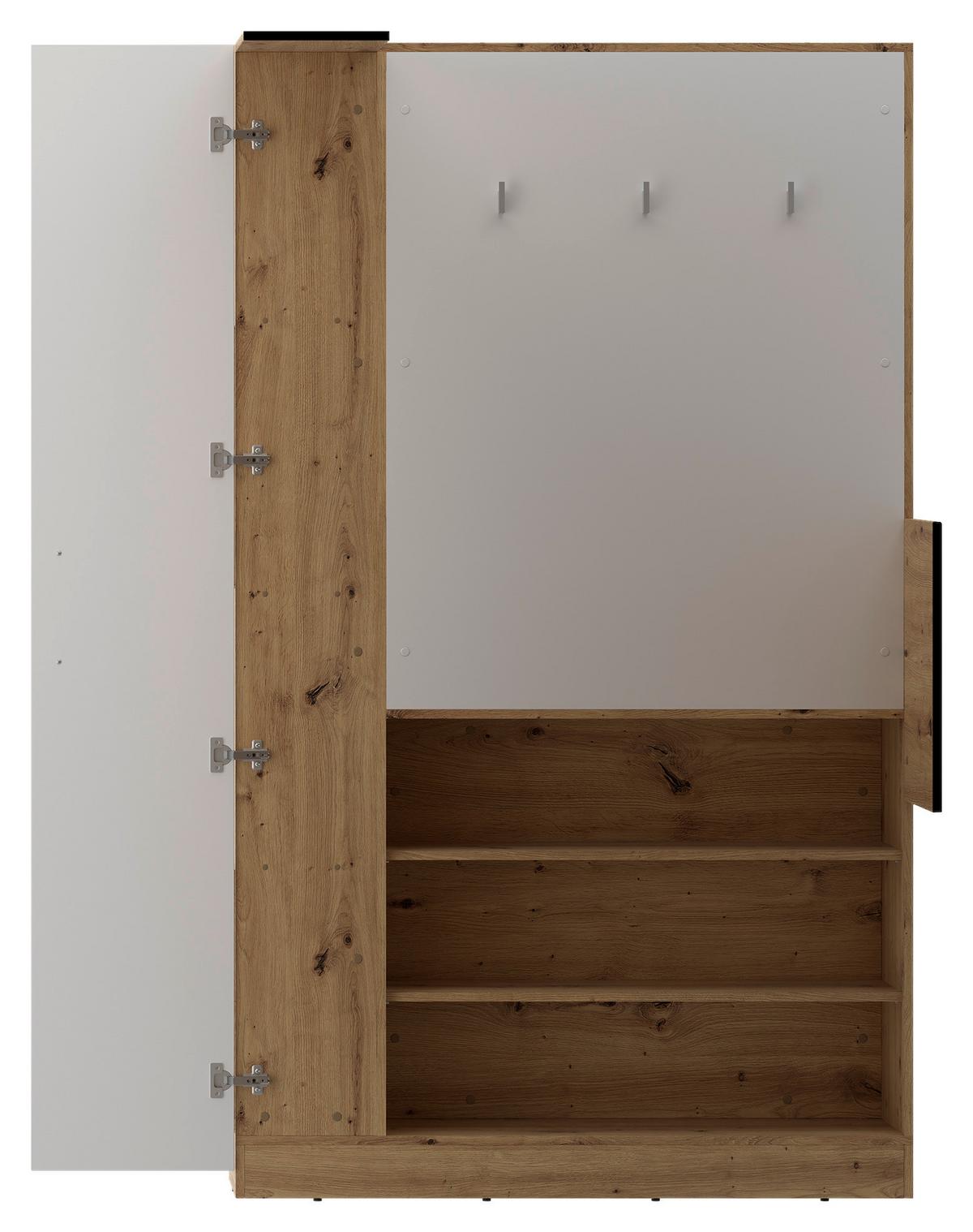 Eckschrank Begehbar Mit Regal 120cm Box, Eiche Dekor/weiß - Weiß/Eiche Artisan, MODERN, Holzwerkstoff (120/205/150cm) - Ondega