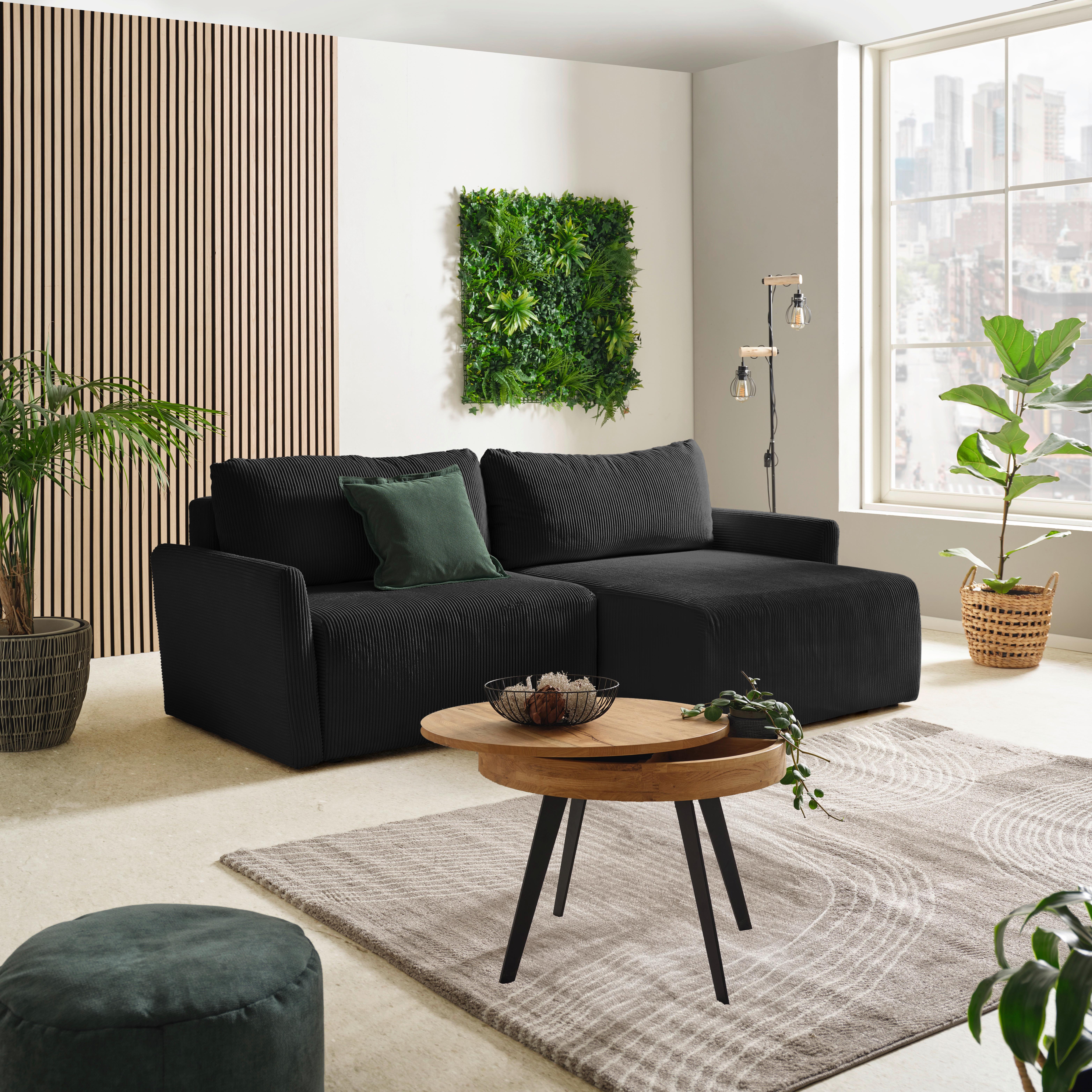 Ecksofa mit Schlaffunktion Sonos, Schwarz 228x146 cm - Ecru/Schwarz, MODERN, Textil (228/146cm)