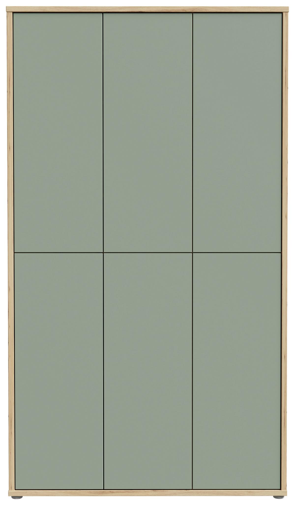 Skříň na boty, pastelově zelená/dub artisan - šedá/šalvějově zelená, Moderní, kompozitní dřevo/plast (109,2/191,9/34,9cm)