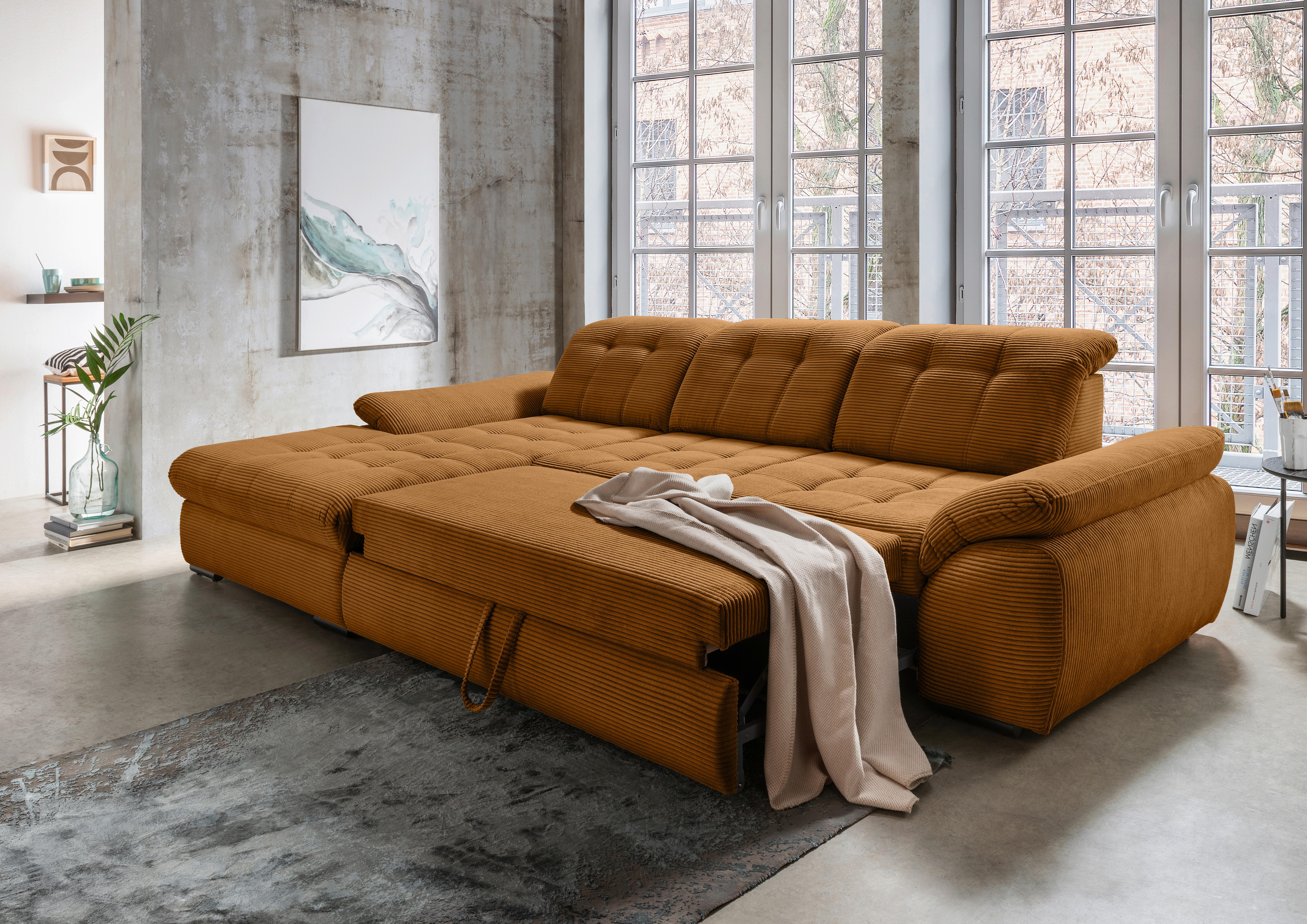 Ecksofa mit Bettkasten Rigatti Goldfarben 184x314 cm - Goldfarben/Schwarz, MODERN, Textil (184/314cm) - Livetastic