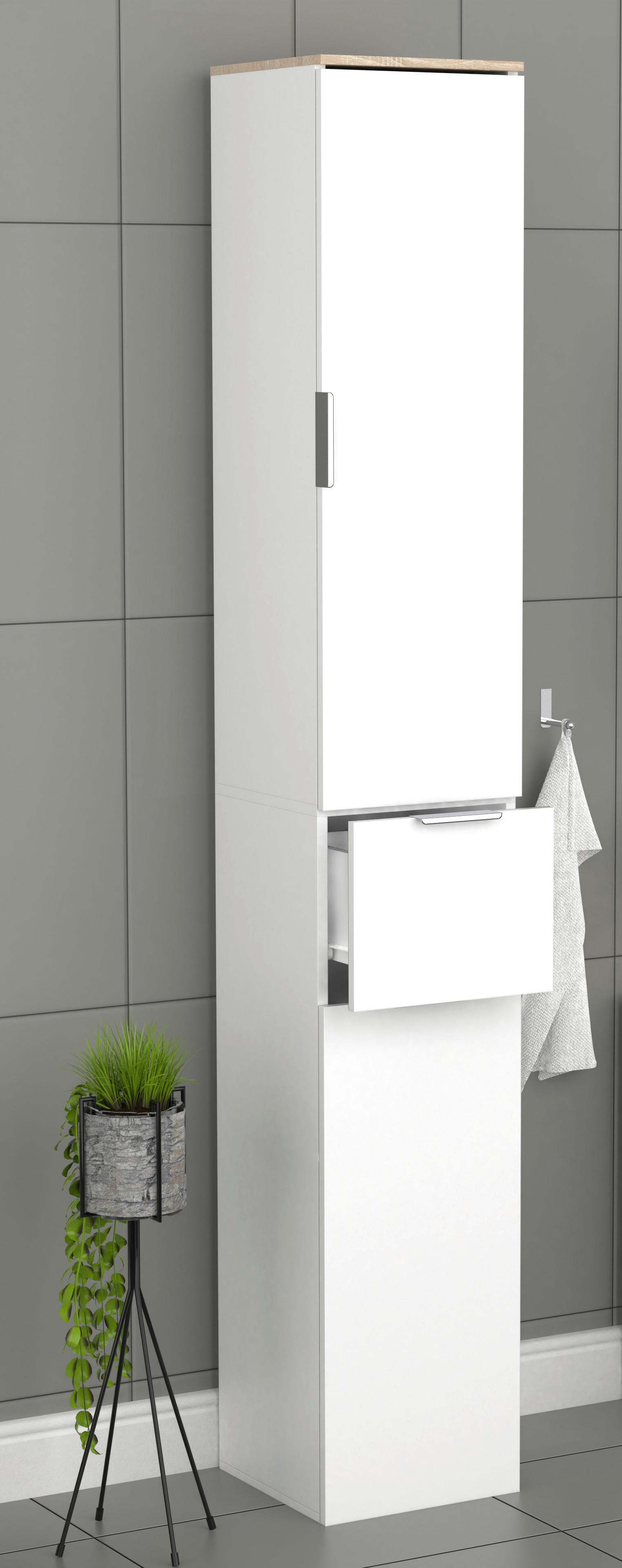 Hochschrank Donali Weiß/Eiche Dekor B:30cm - Weiß/Sonoma Eiche, MODERN, Holzwerkstoff (30/190/30cm) - MID.YOU