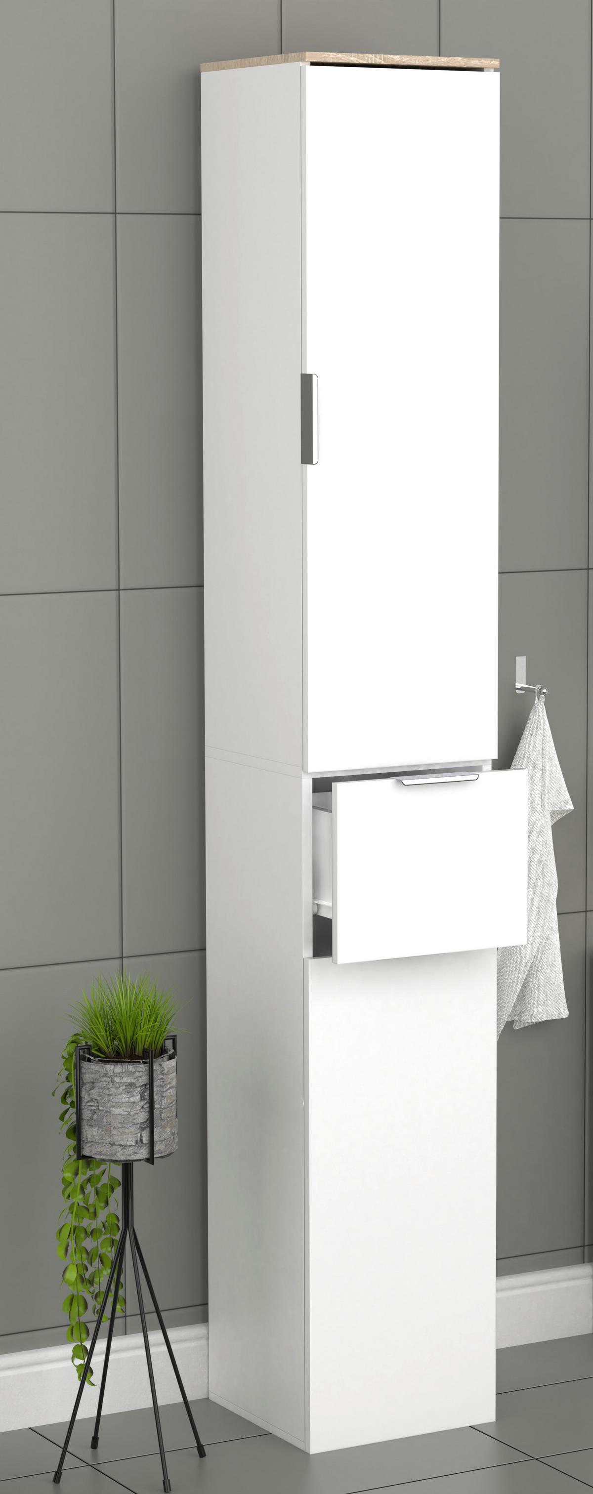 Hochschrank Donali Weiß/eiche Dekor B:30cm - Weiß/Sonoma Eiche, MODERN, Holzwerkstoff (30/190/30cm) - MID.YOU