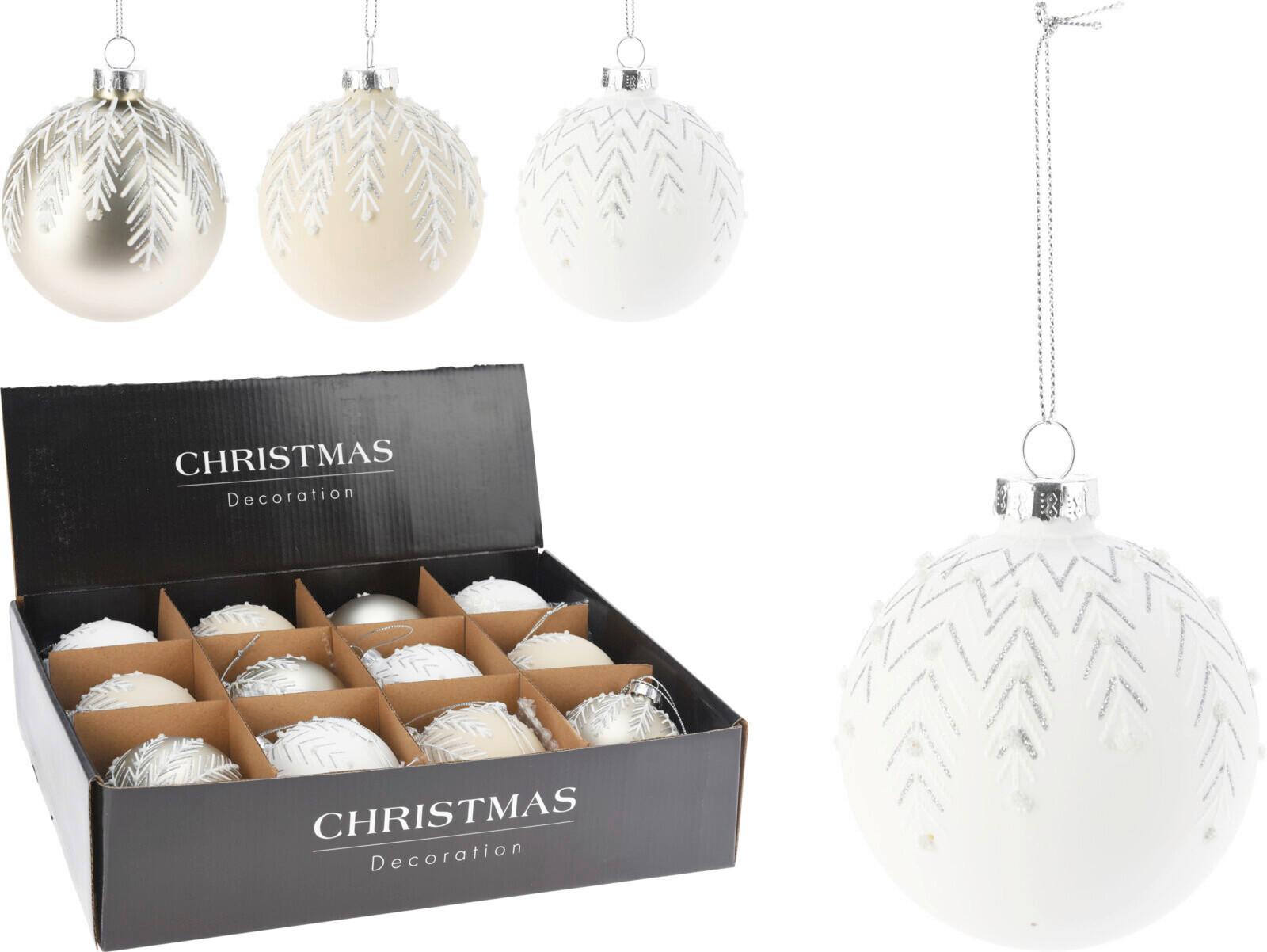 Christbaumkugel Emma - Creme/Hellgrau, Basics, Glas (7,5/7,5/9cm)