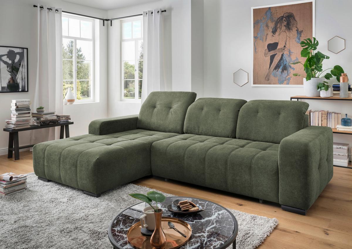 Ecksofa Vicari Dunkelgrün S: 292x185cm - Dunkelgrün/Schwarz, MODERN, Textil (292/185cm) - Livetastic