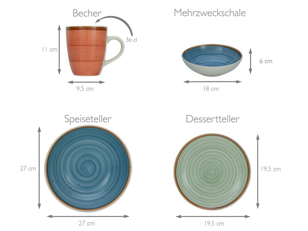 Kombiservice Keramik 6 Personen Handbemalt - Multicolor, KONVENTIONELL, Keramik - Creatable