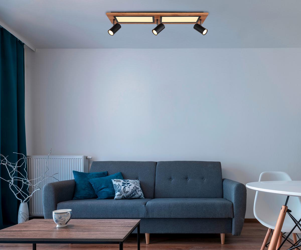 Led Mennyezeti Lámpa 67306d1 - natúr színű/fekete, Design, műanyag/faalapú anyag (80/20/18cm)