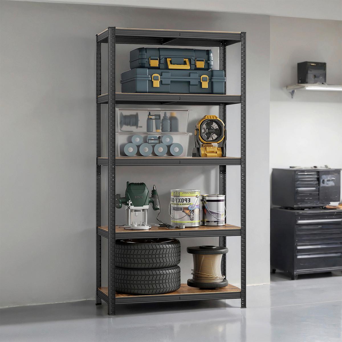 Schwerlastregal Shelving Schwarz B: 120 cm - Schwarz, Basics, Holzwerkstoff/Metall (120/200/60cm)