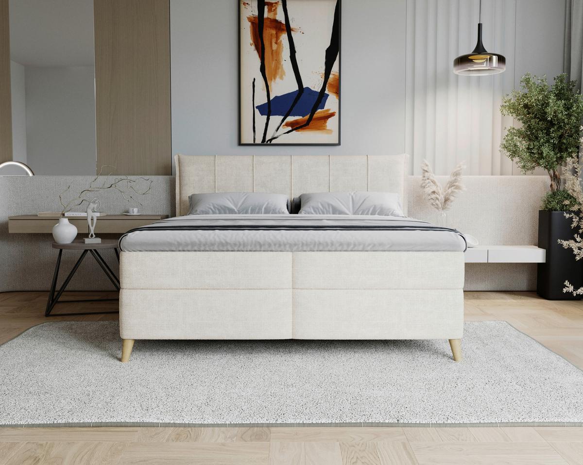Americká posteľ VELORIA béžová - sivá/prírodná farba, Konventionell, drevo/textil (160/200cm) - Mömax