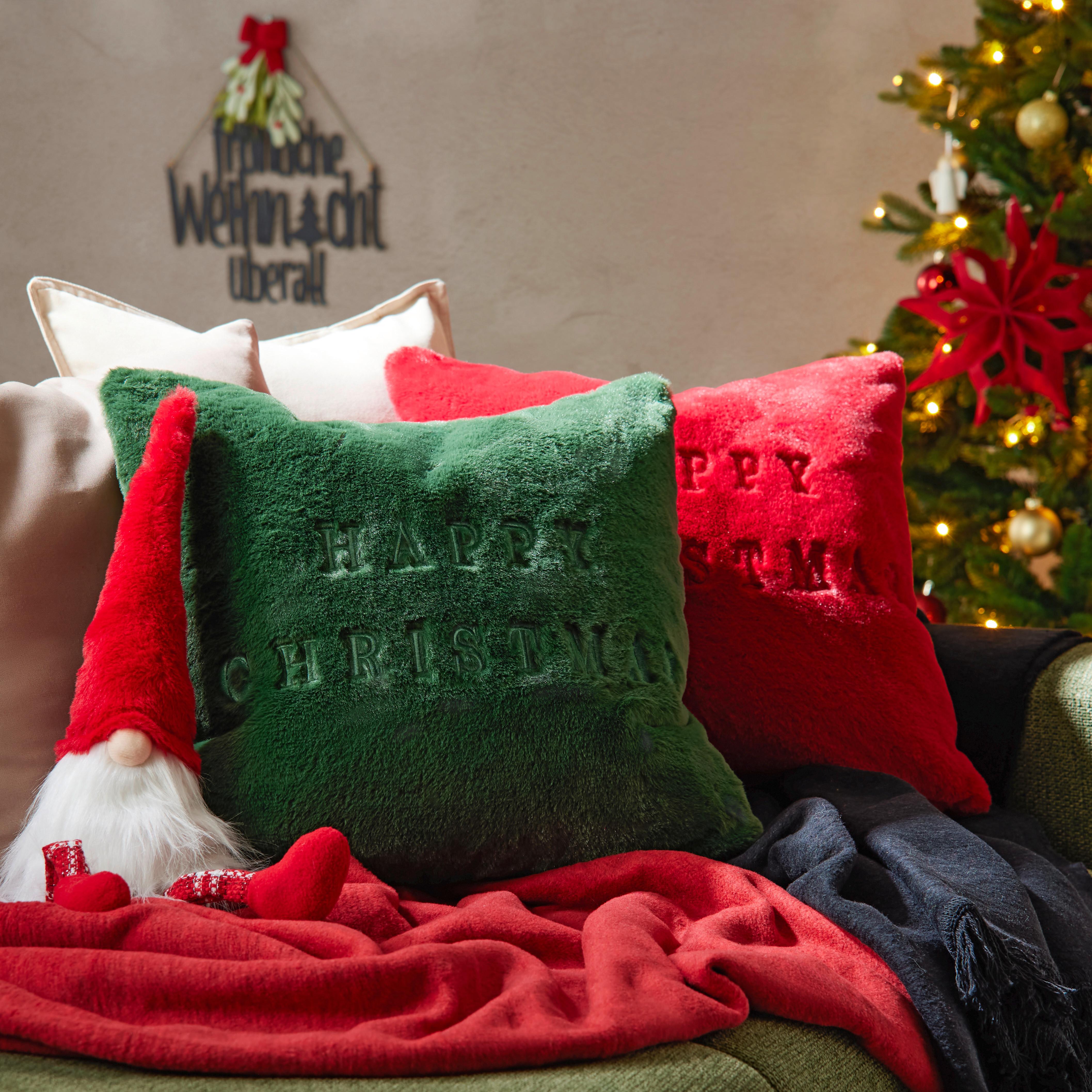 Kožešinový polštář Happy Christmas, 45/45cm - zelená, Konvenční, textil (45/45cm) - Modern Living