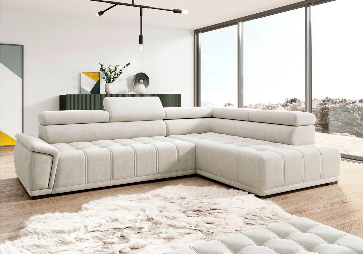 Rohová sedačka GRINALDI, pravá, piesková - čierna/piesková, Modern, textil/plast (283/106cm) - Premium Living