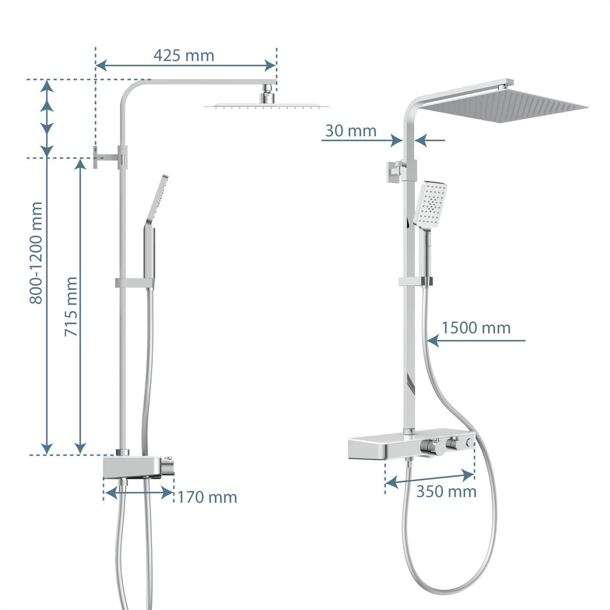 Brausegarnitur Ocean Chrom 3-Fach verstellbar Anti-Kalk - Silberfarben, Design, Metall (3/80-120/37,5cm) - Schütte