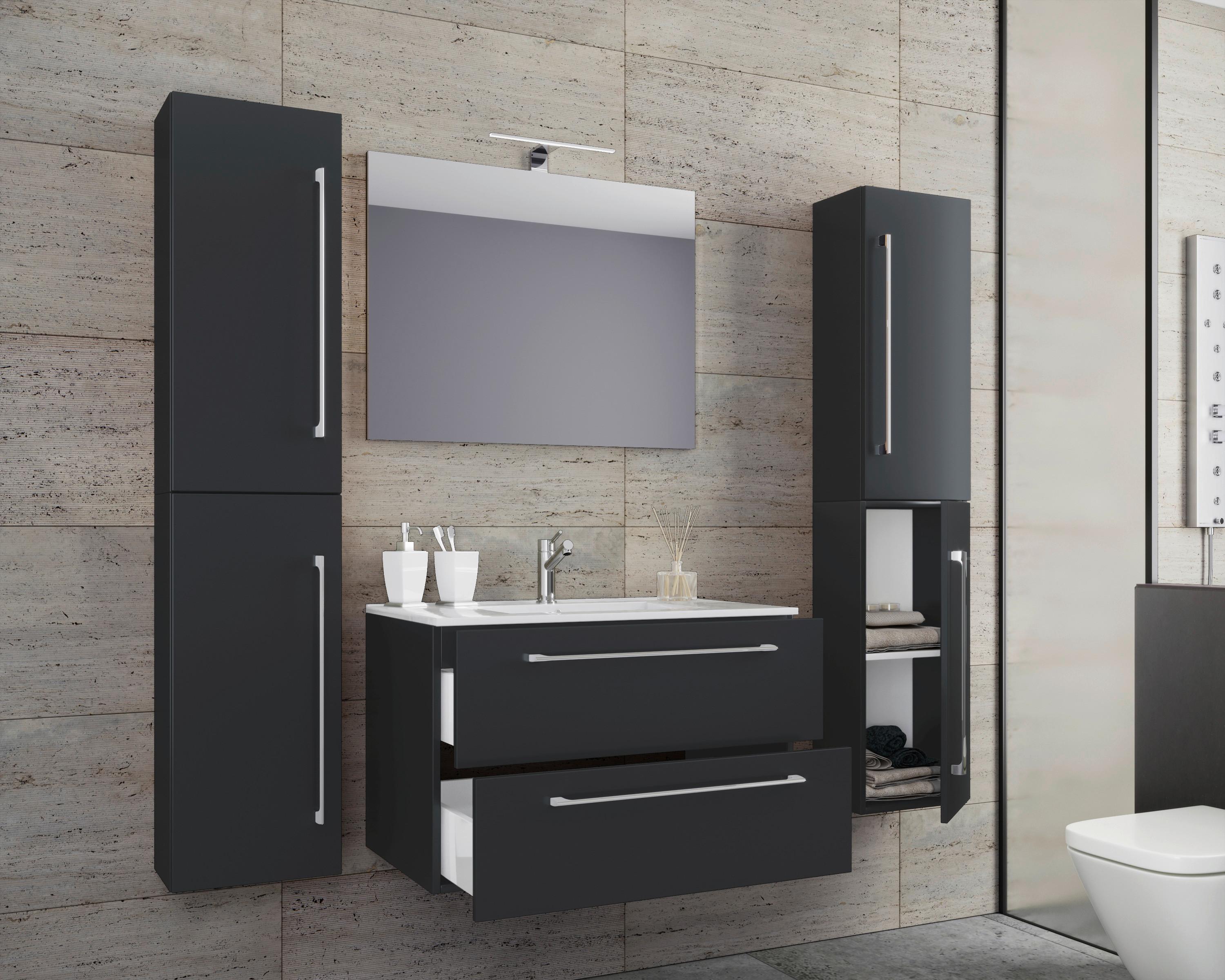 Badezimmer Badinos 5-Teilig Schwarz B: 126 cm - Schwarz/Weiß, MODERN, Keramik/Holzwerkstoff (127cm) - MID.YOU