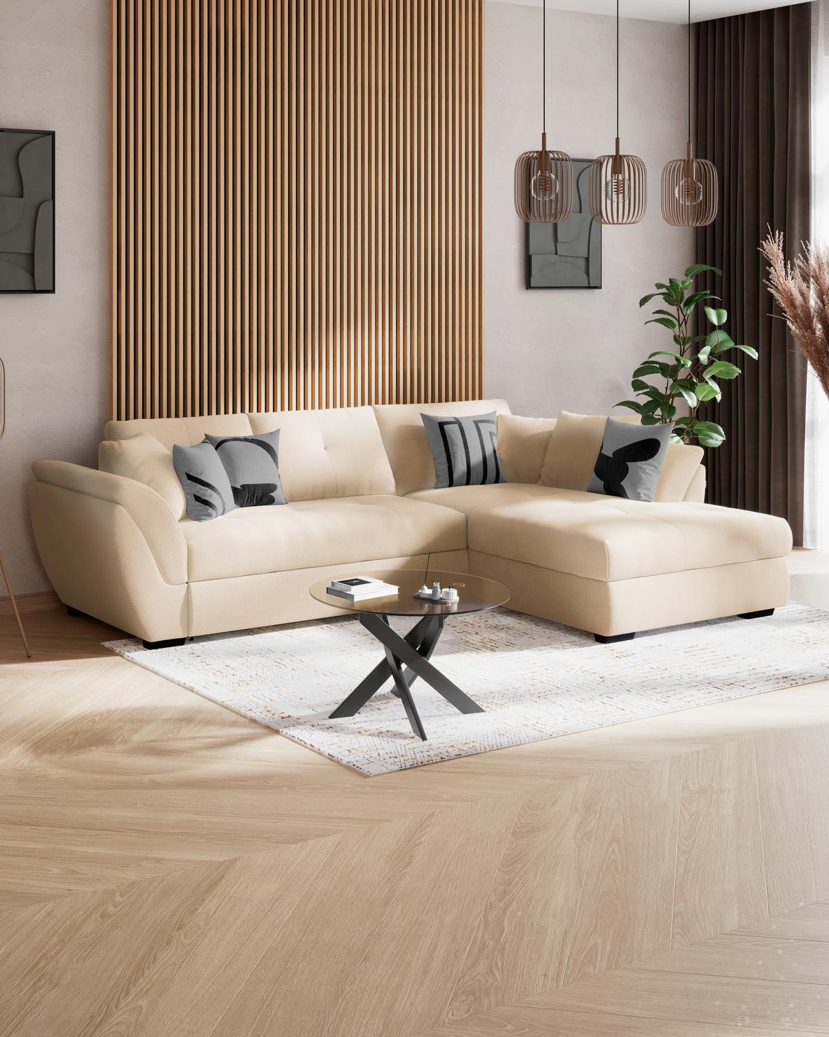 Rohová sedačka BERISSO, pravá, béžová - čierna/béžová, Konventionell, textil (278/187cm) - Ondega