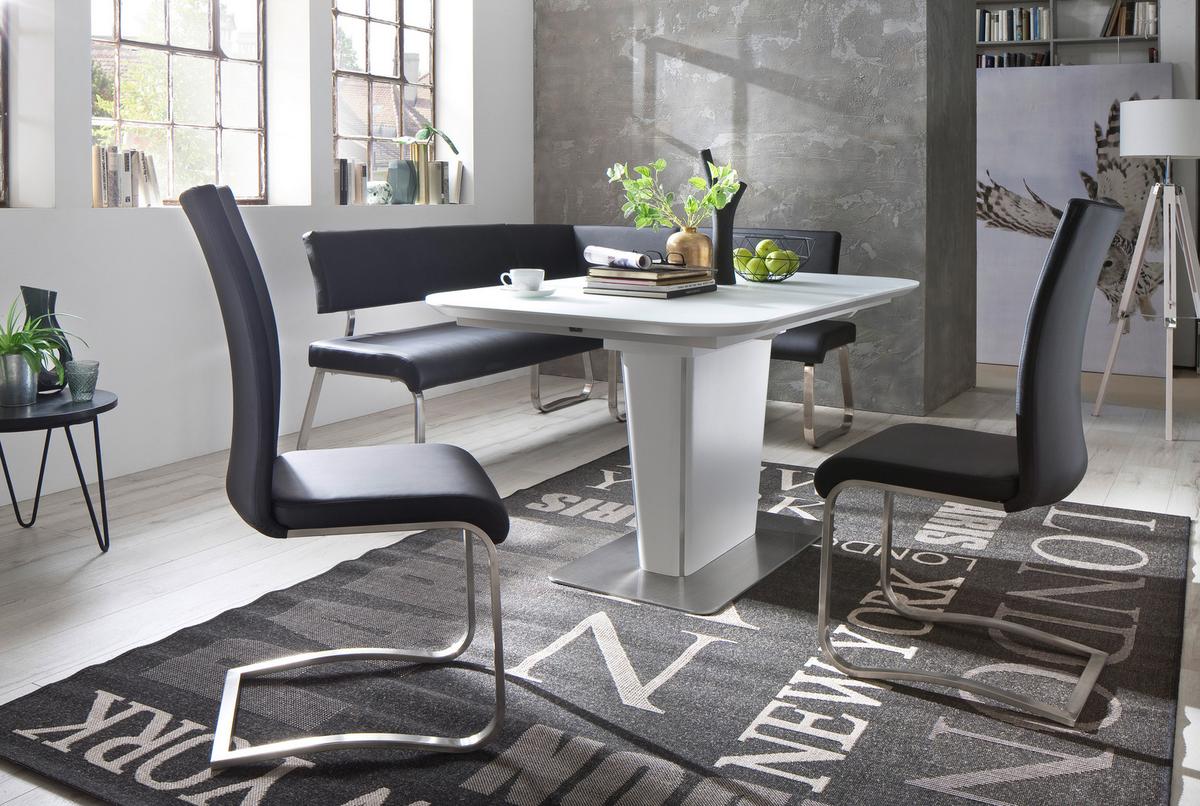 Eckbank Schwarz Lederlook Arco 200x150 cm - Edelstahlfarben/Schwarz, Design, Textil/Metall (200/150cm) - Livetastic