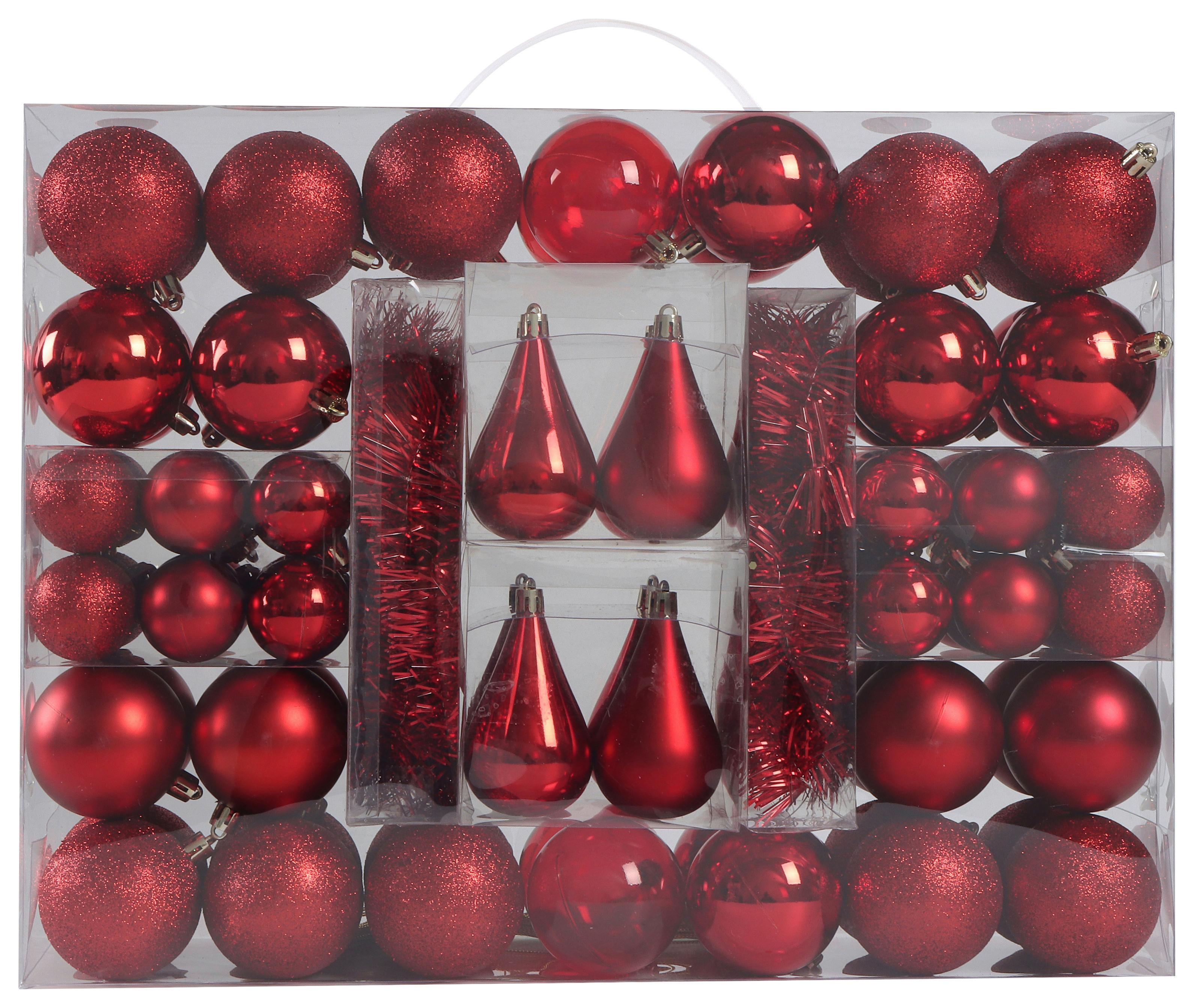 sada vánočních koulí 90-dílná sada - červená, plast - Mömax