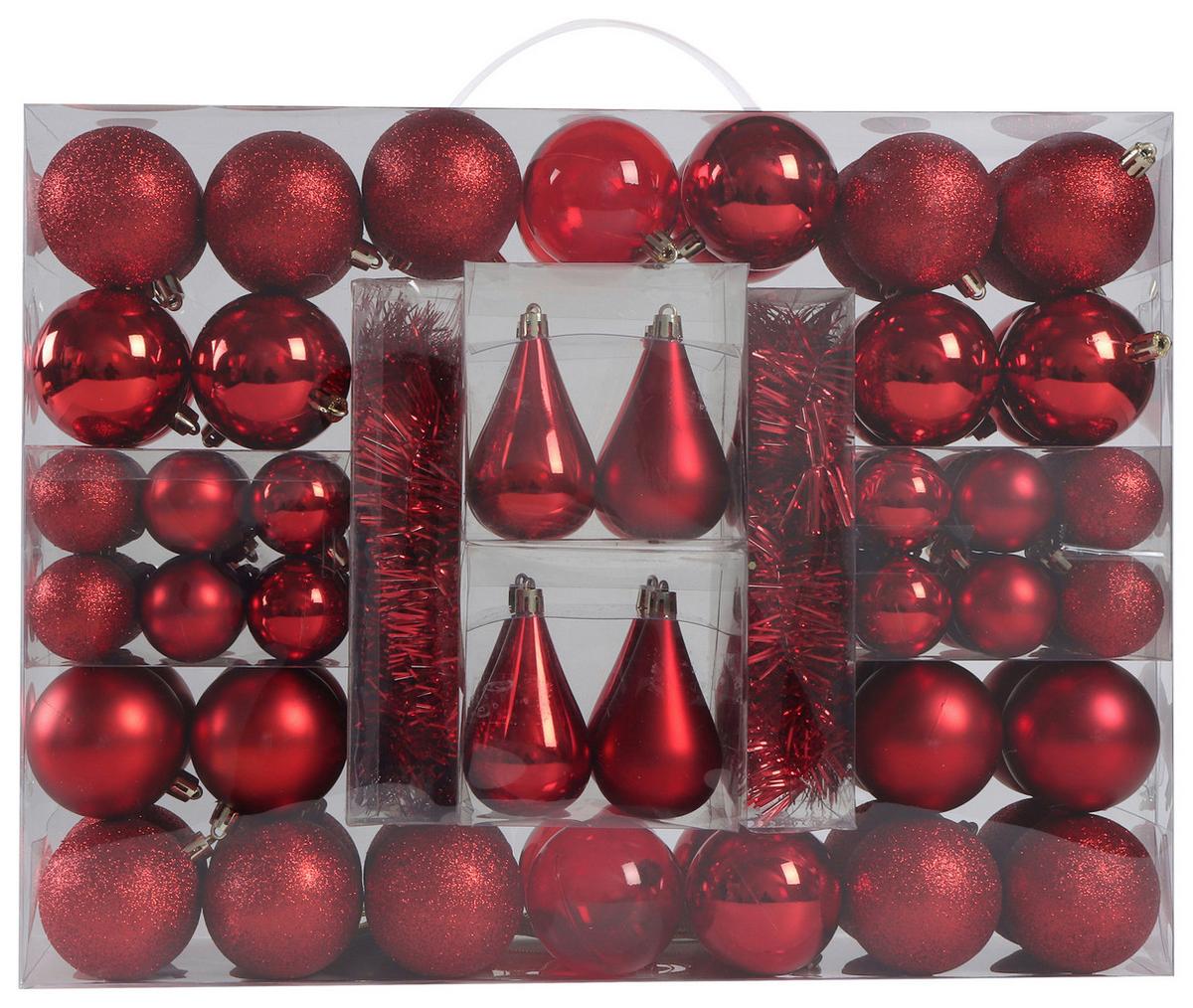 sada vianočných gulí 90-dielna sada - červená, plast - Mömax