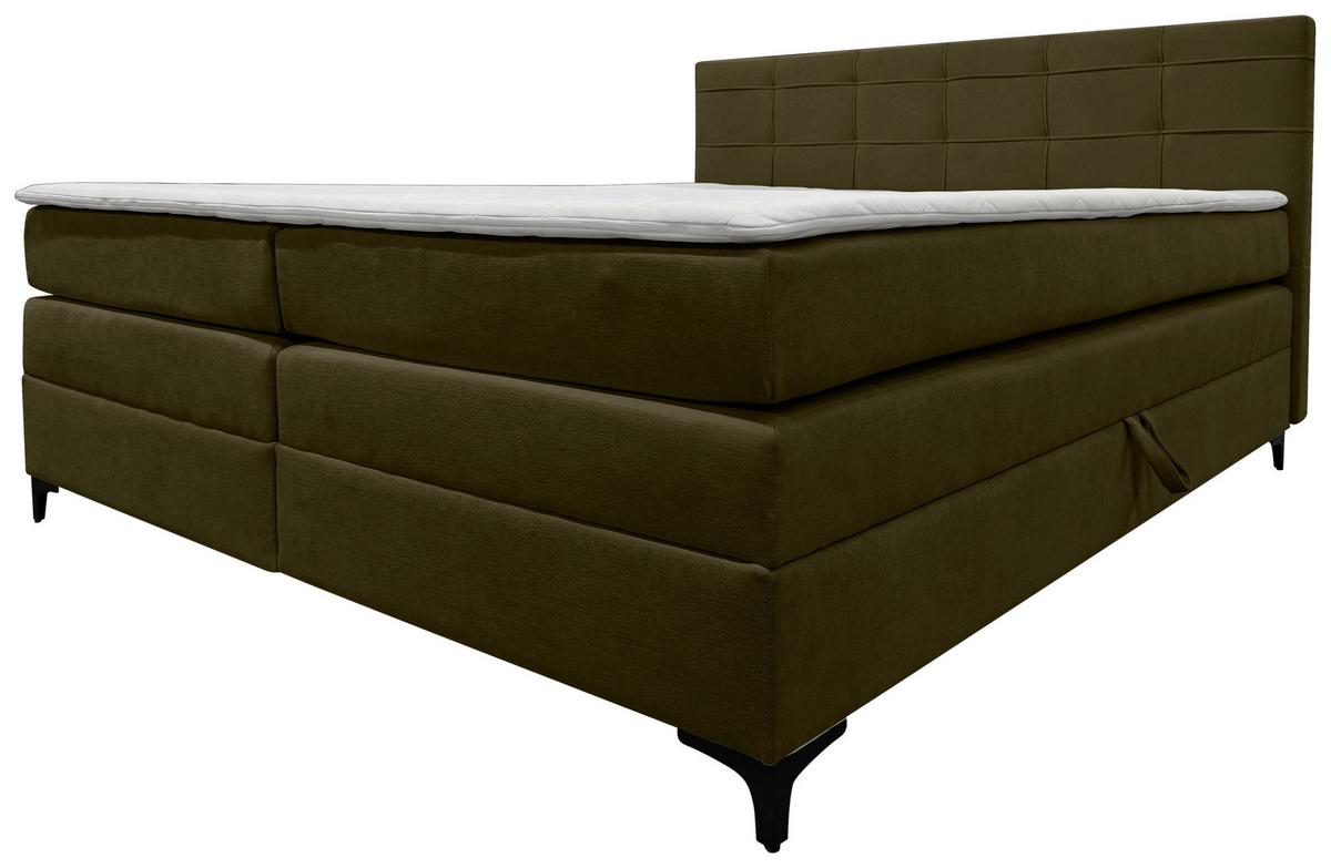 Boxspringbett Mitto mit Topper 180x200 cm - Schwarz/Grün, KONVENTIONELL, Textil/Metall (180/200cm)